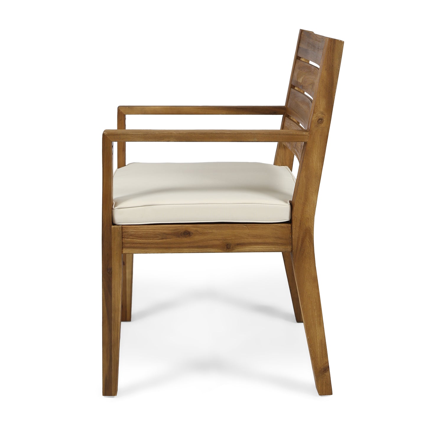 Outdoor Dining Chair Set of 2,Sandblast Natural Stained With Beige Cushion