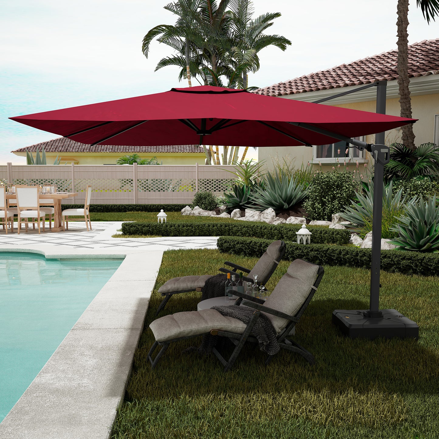 11FT Square Cantilever Patio Umbrella in Red (without Umbrella Base)