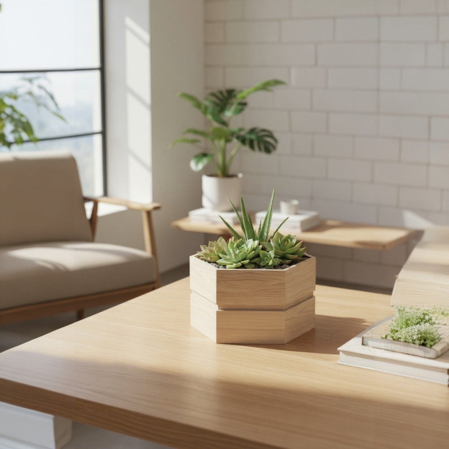Hexagon Terrace Planter Box Short - Grey Brown