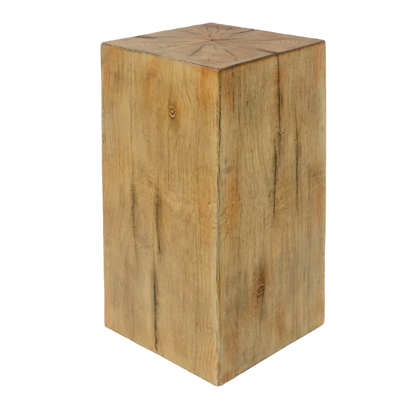 Wood-Look Square-Column MGO End Table,  H27.75",Wood-Like Distressed Finish, Mix with Different Heights, Indoor Outdoor Use,Natural Color