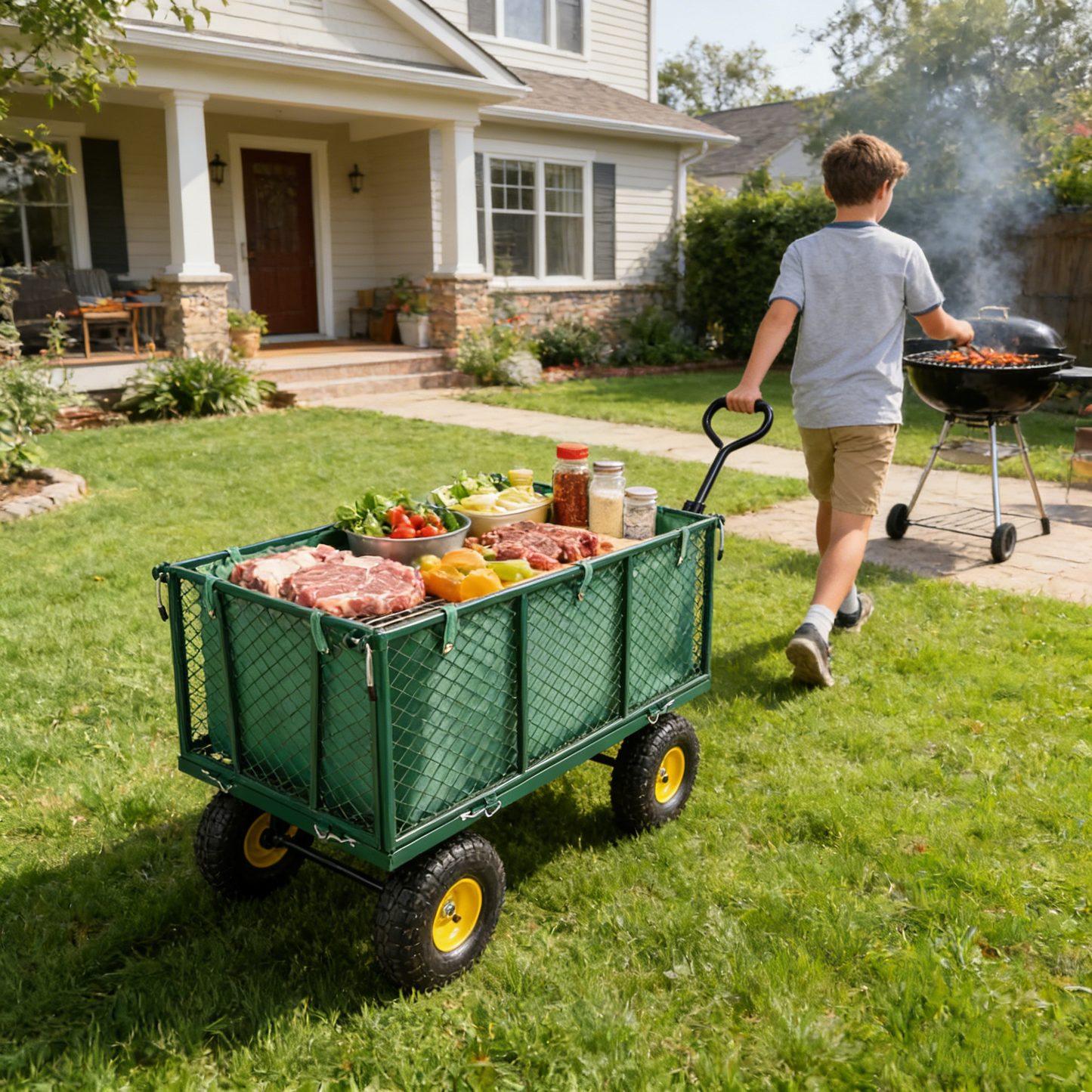 Flower Cart Garden Flower Cart is easier to transport firewood (green+cloth bag)