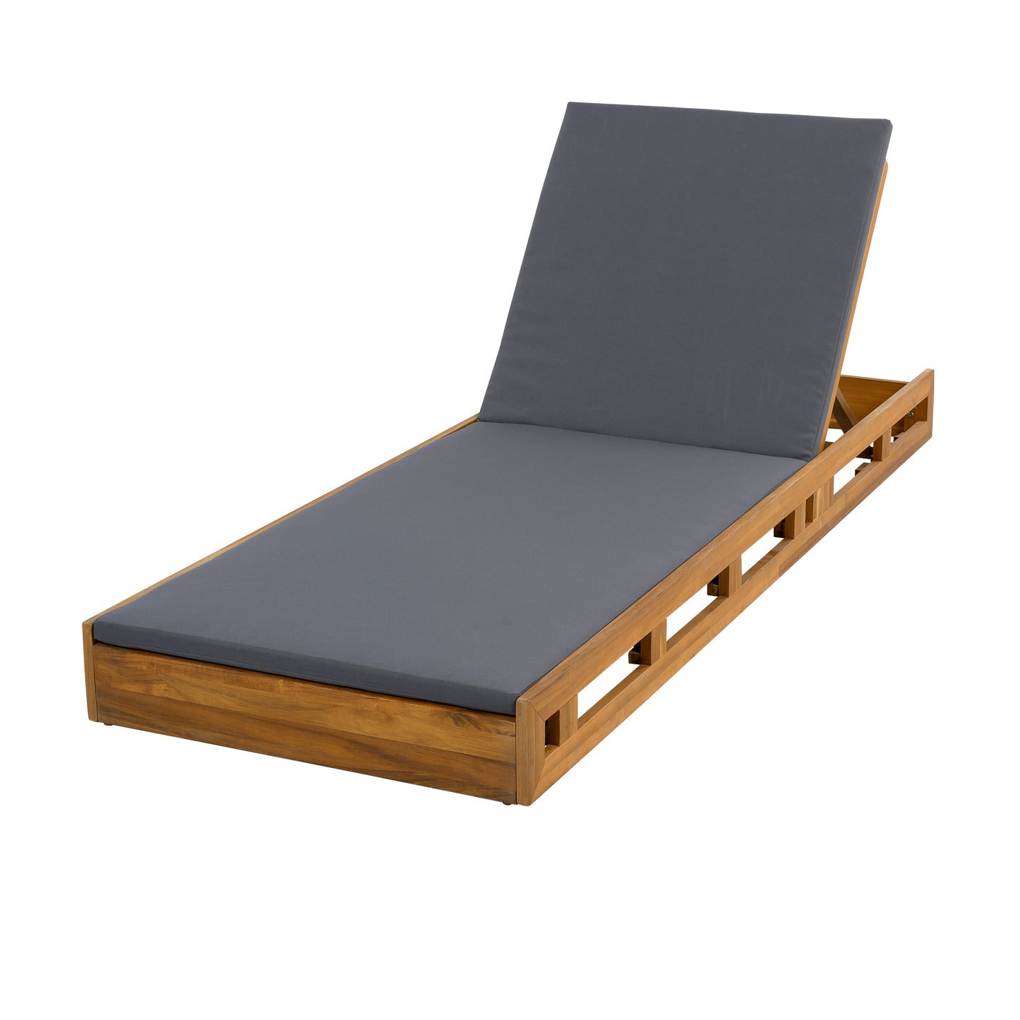 LOUNGE CHAISE SET,ACACIA WOOD WITH WATER-RESISTANT LOUNGE CUSHIONS (Dark Grey/ & 2 INCH THICK) - MATCHING CREAM/LEAF COCONUT VERSION AVAILABLE