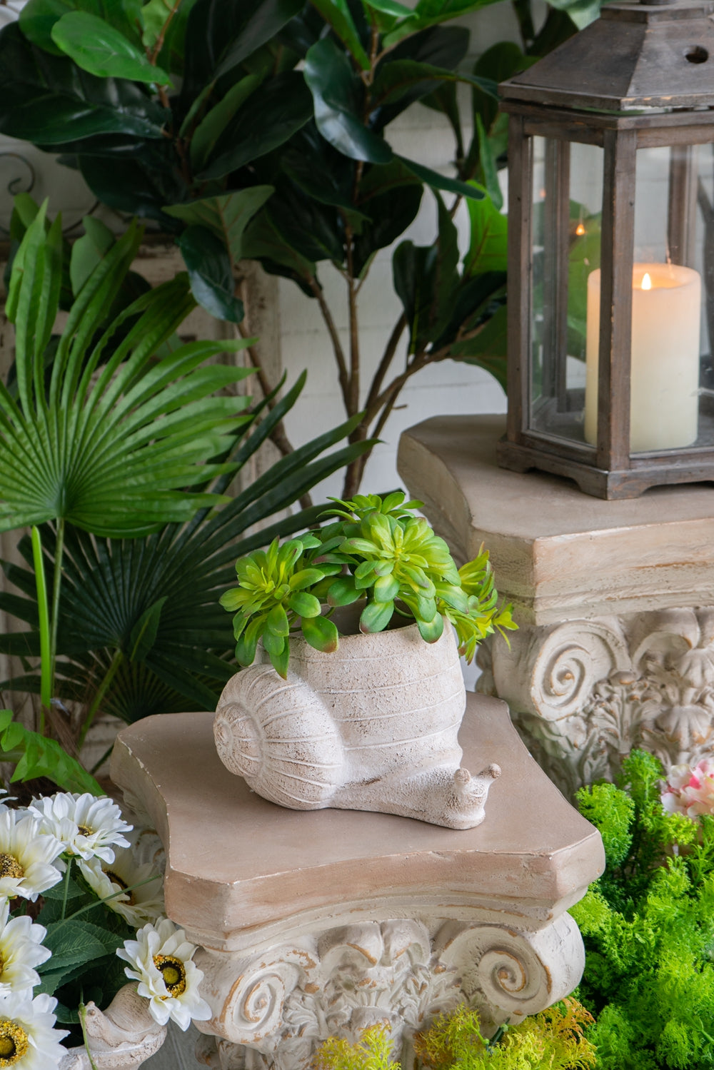 9.5x8.3x6" Decorative Sand and Cement Snail Planter with Textured Beige Finish