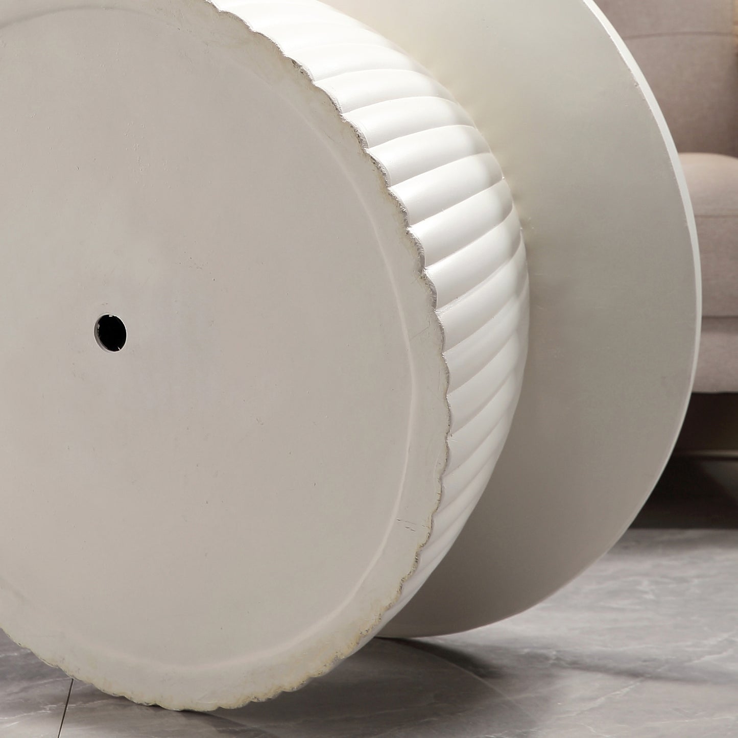 White Magnesium Oxide Fluted Pedestal Coffee Table   27.56" Diameter Round Center Table