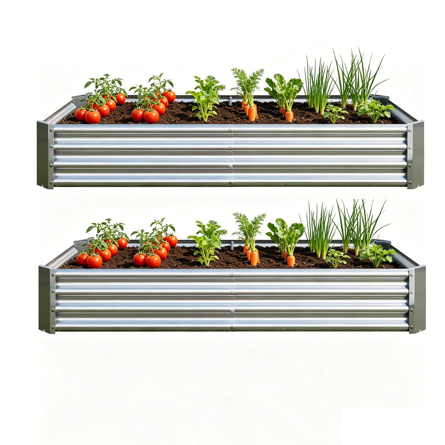 2PCS Silver 6×3×1ft Metal Raised Rectangle Garden Planter Beds