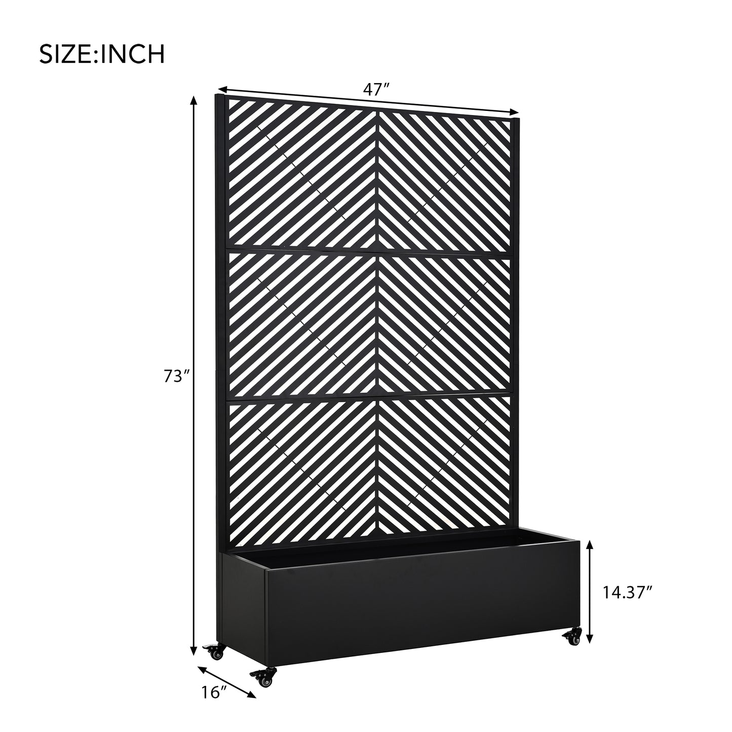 Metal Raised Garden Bed with Wheels and Trellis,73"x47"x16" Planter Box for Climbing Plants, Vegetables & Vines, Features Privacy Screen and Drainage Holes
