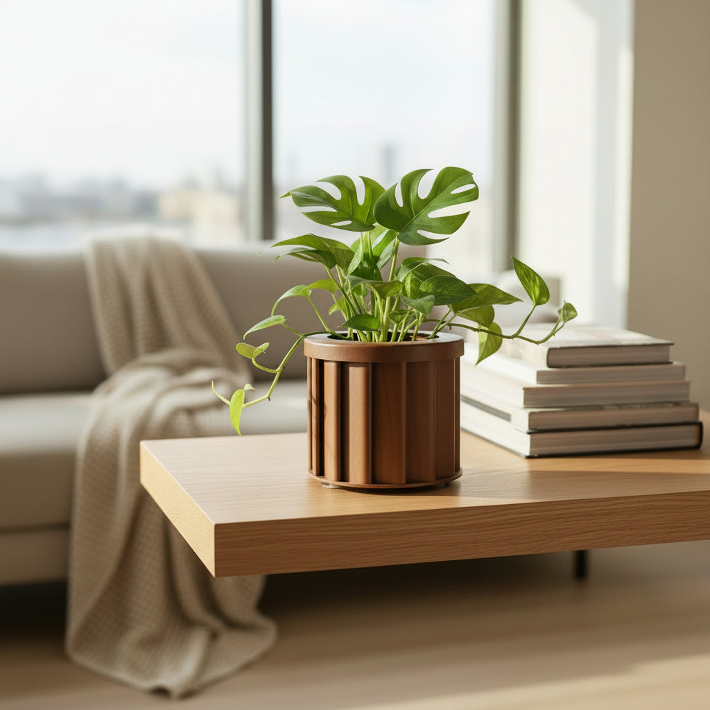 Round Strata Planter SM - Dark Brown