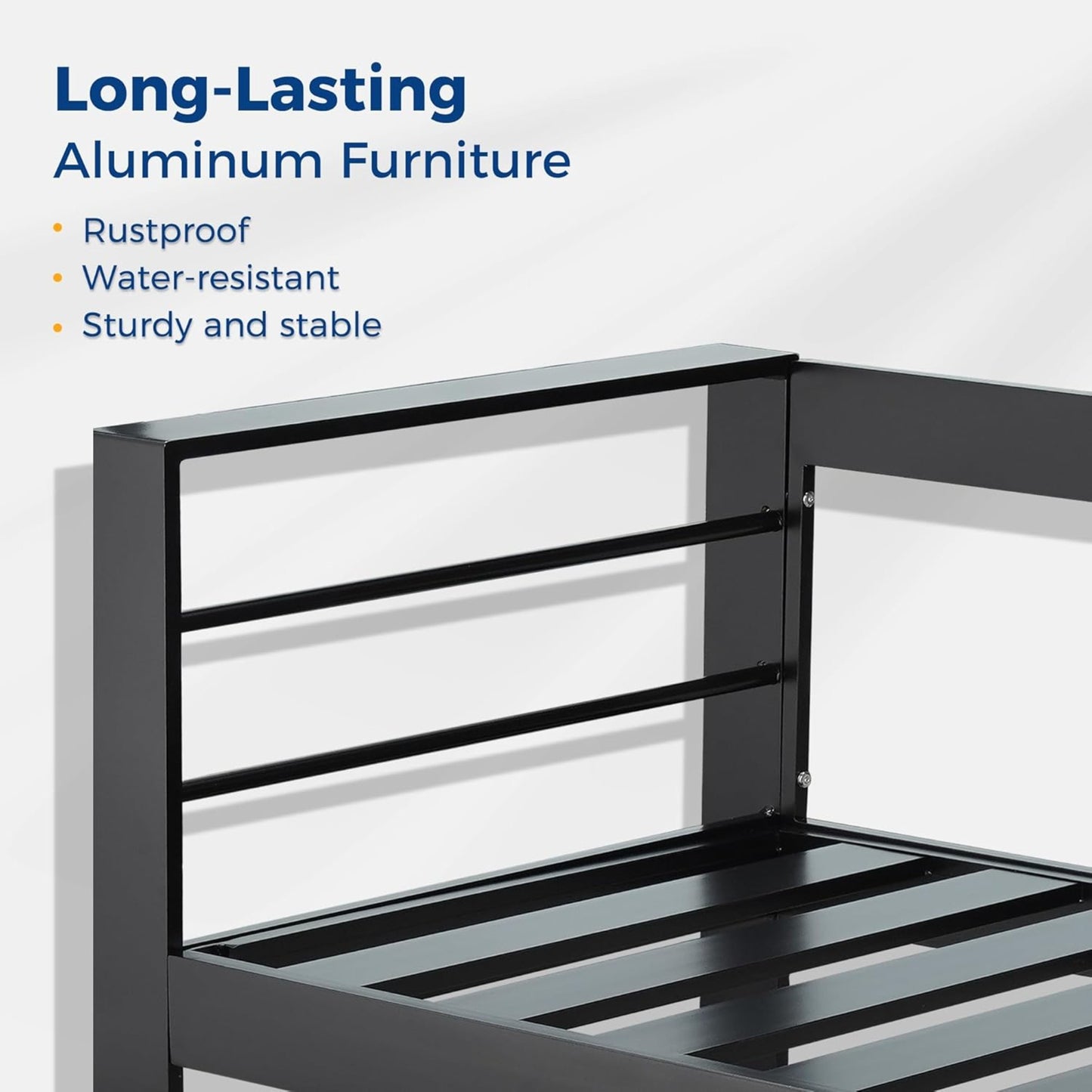 2-Pack 28" All-Weather Aluminum Patio Armchairs with Thick Blue Cushions & Black Frame