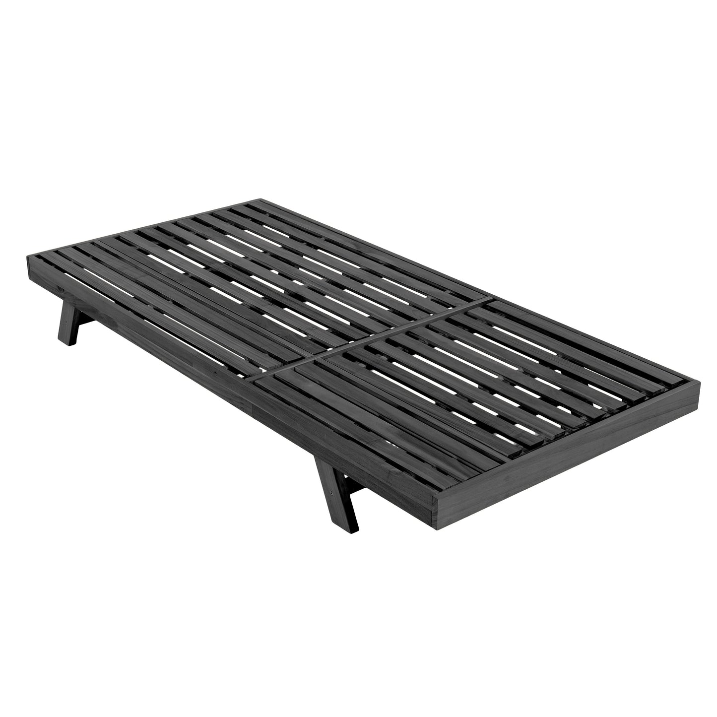 2/3 Foldable Acacia Wood Lounge Chair With Adjustable Backrest & Flat Storage Surface, Black Finish Uncushioned, For Backyard Pool Garden Patio