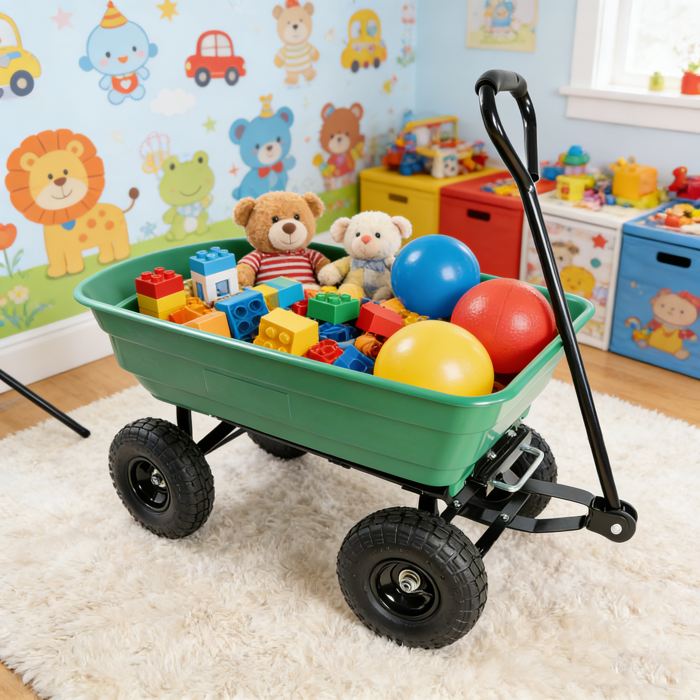 Folding car Poly Garden dump truck with steel frame, 10 inches. Pneumatic tire, 300 pound capacity, 75 liter truck body