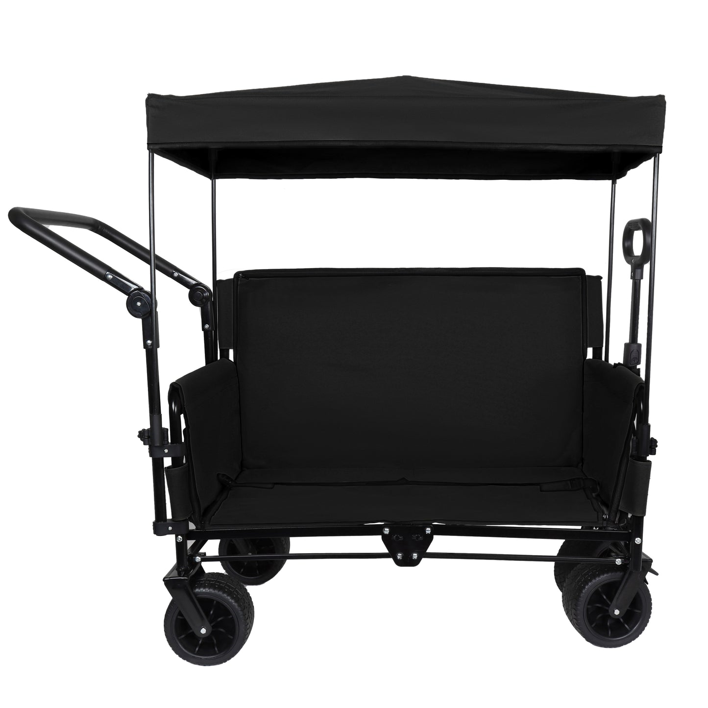 3-in-1 Folding Wagon Cart with Bench Seat & Canopy & Storage, 500lbs Heavy-Duty, 180L Capacity, All-Terrain Wagon for Camping, Beach, Sports, & Garden, Black