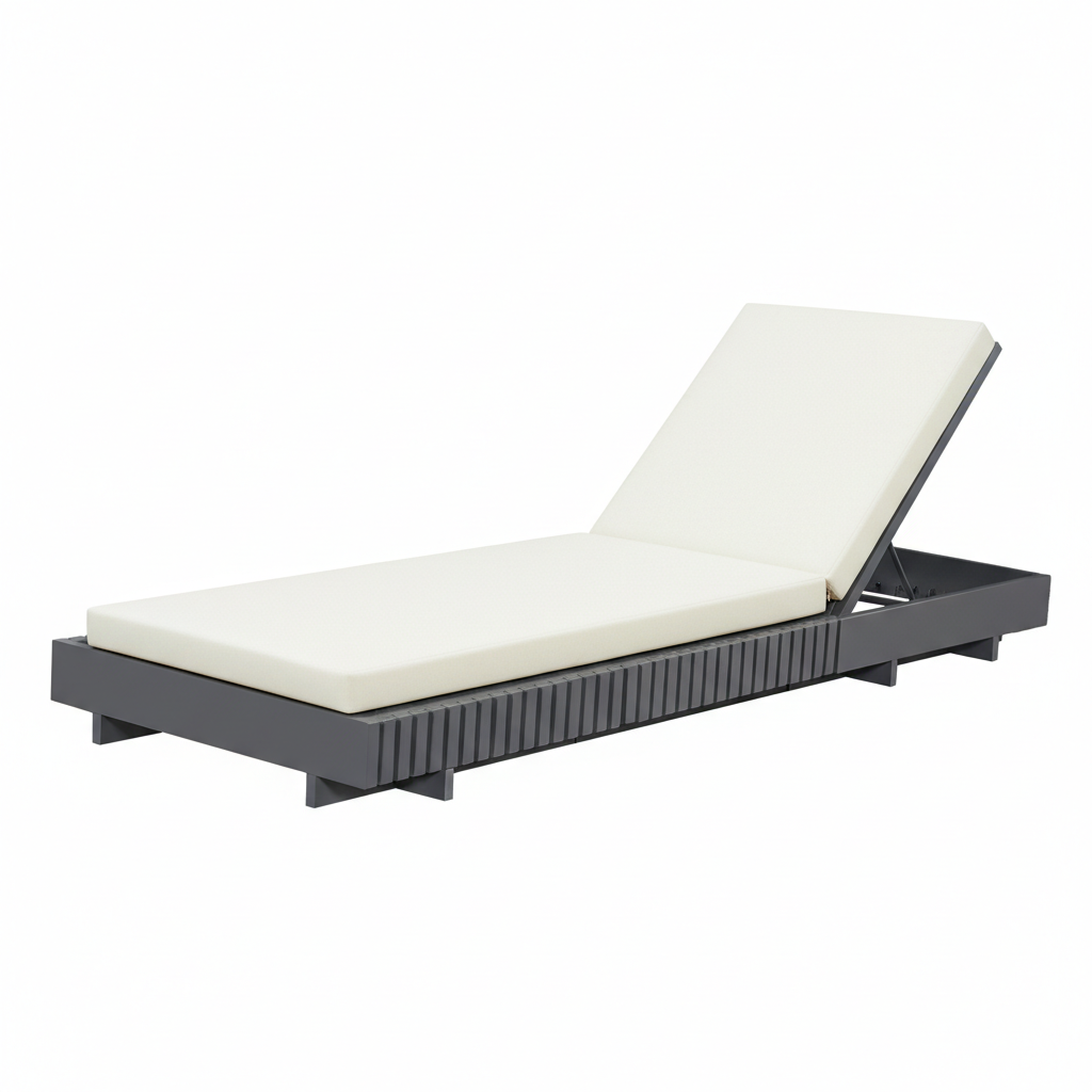 Dark Gray Acacia Solid Wood Outdoor Chaise Lounge with Cream Water-Repellent Cushion, 400lbs Capacity, Modern Patio Sun Lounger for Garden, Poolside