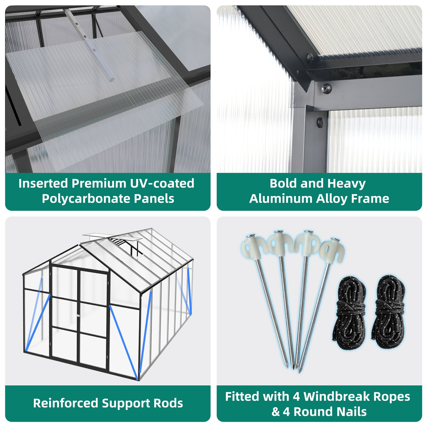 Newly marketed Gain height windproofaluminum greenhouse 8x14 FT Polycarbonate Greenhouse Raised Base and Anchor Aluminum Heavy Duty Walk-in Greenhouses for Outdoor Backyard in All Season
