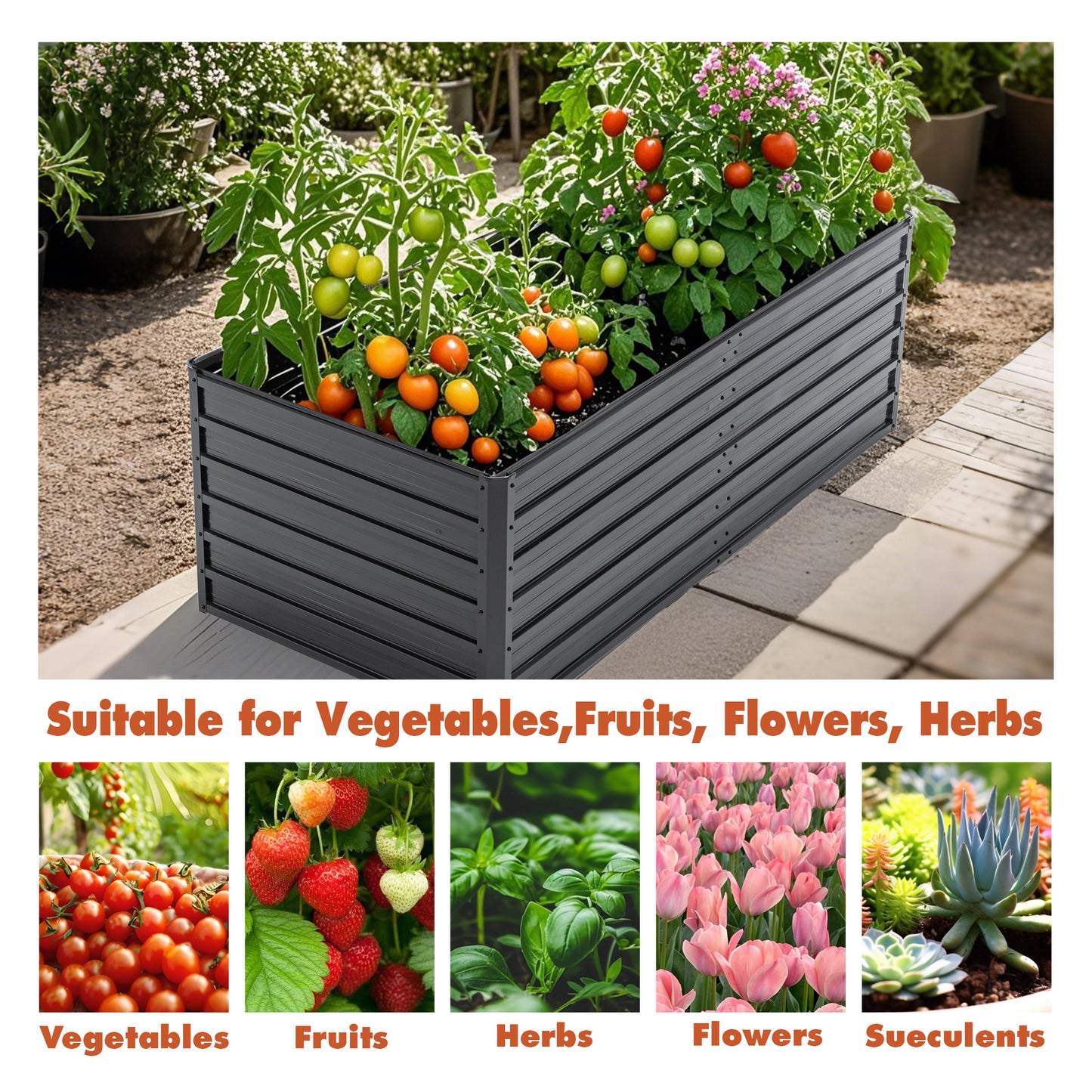 6x3x2 FT Metal Raised Garden Bed Outdoor Reinforced Galvanized Rustproof Colored Steel Planter Boxes for Vegetables, Raised Beds for Growing Flowers Herbs Succulents