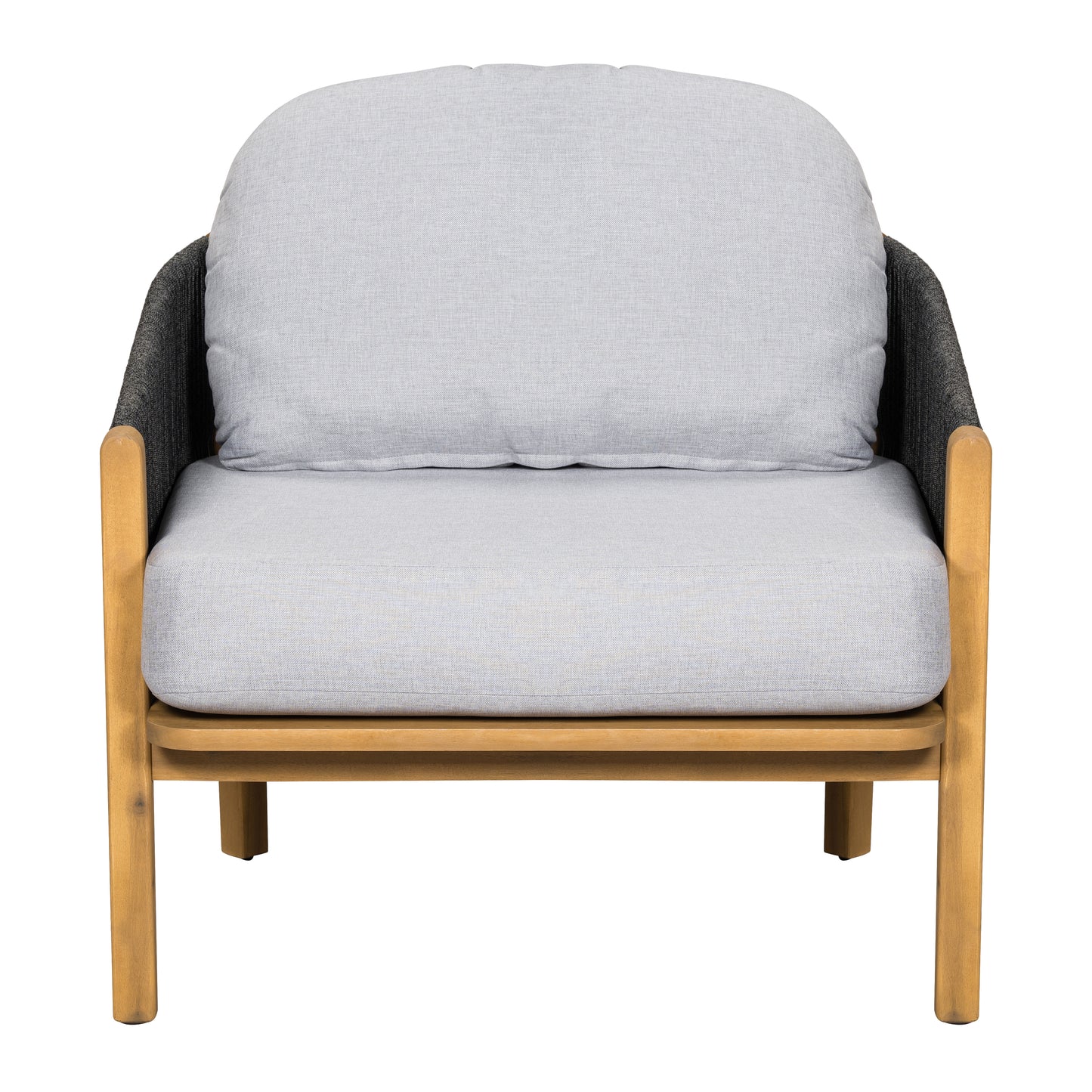 Grotta Outdoor Wood Club Chair, Dark Gray Rope with Gray Cushion