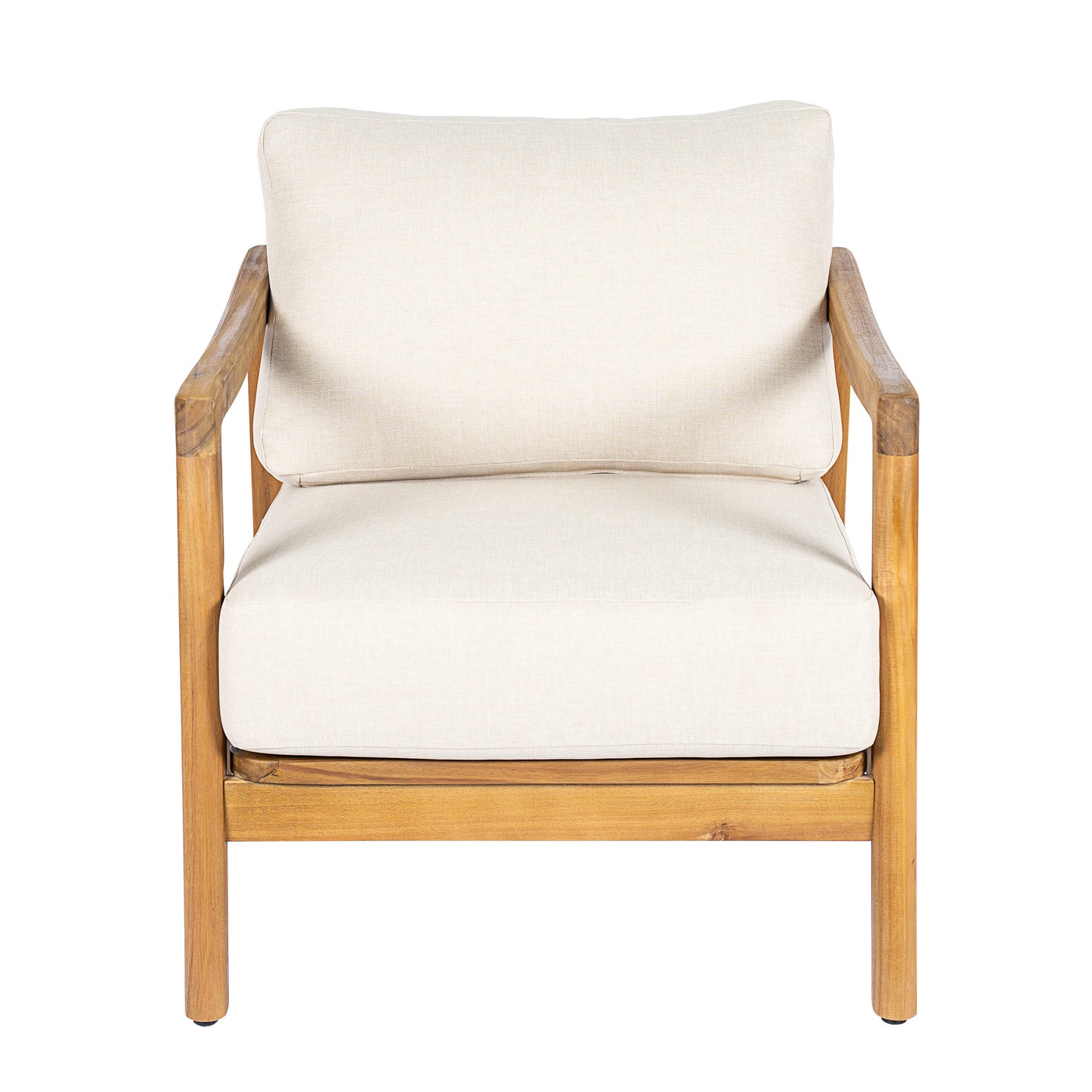 Outdoor Club Chair , Acacia Wood Frame with Rope Back Detail, Water-Repellent Beige Cushions for Patio/Backyard/Deck