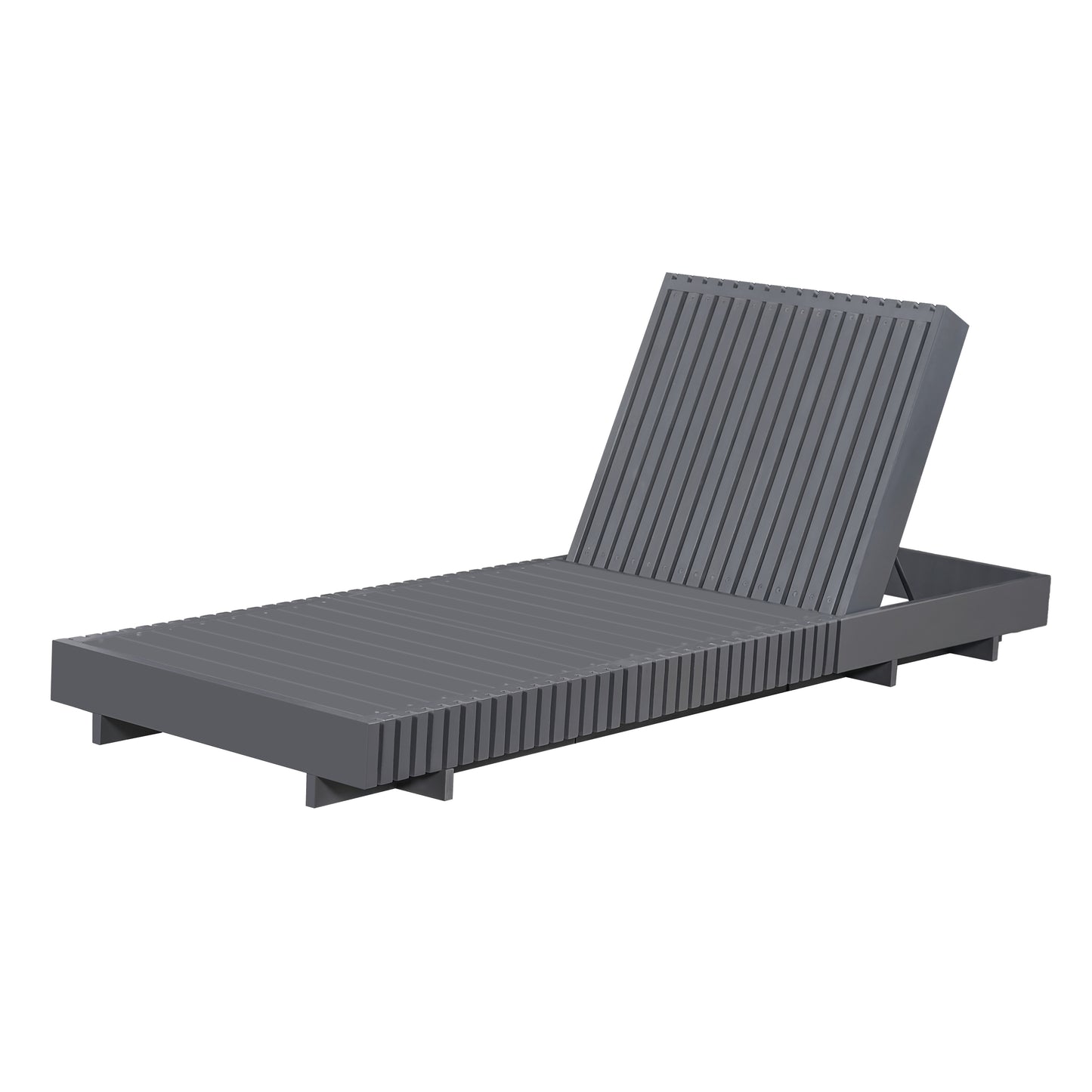 Dark Grey Acacia Solid Wood Outdoor Chaise Lounge with Cream 3-Fold Water-Repellent Cushion, 400lbs Capacity,  Modern Patio Sun Lounger for Garden, Poolside