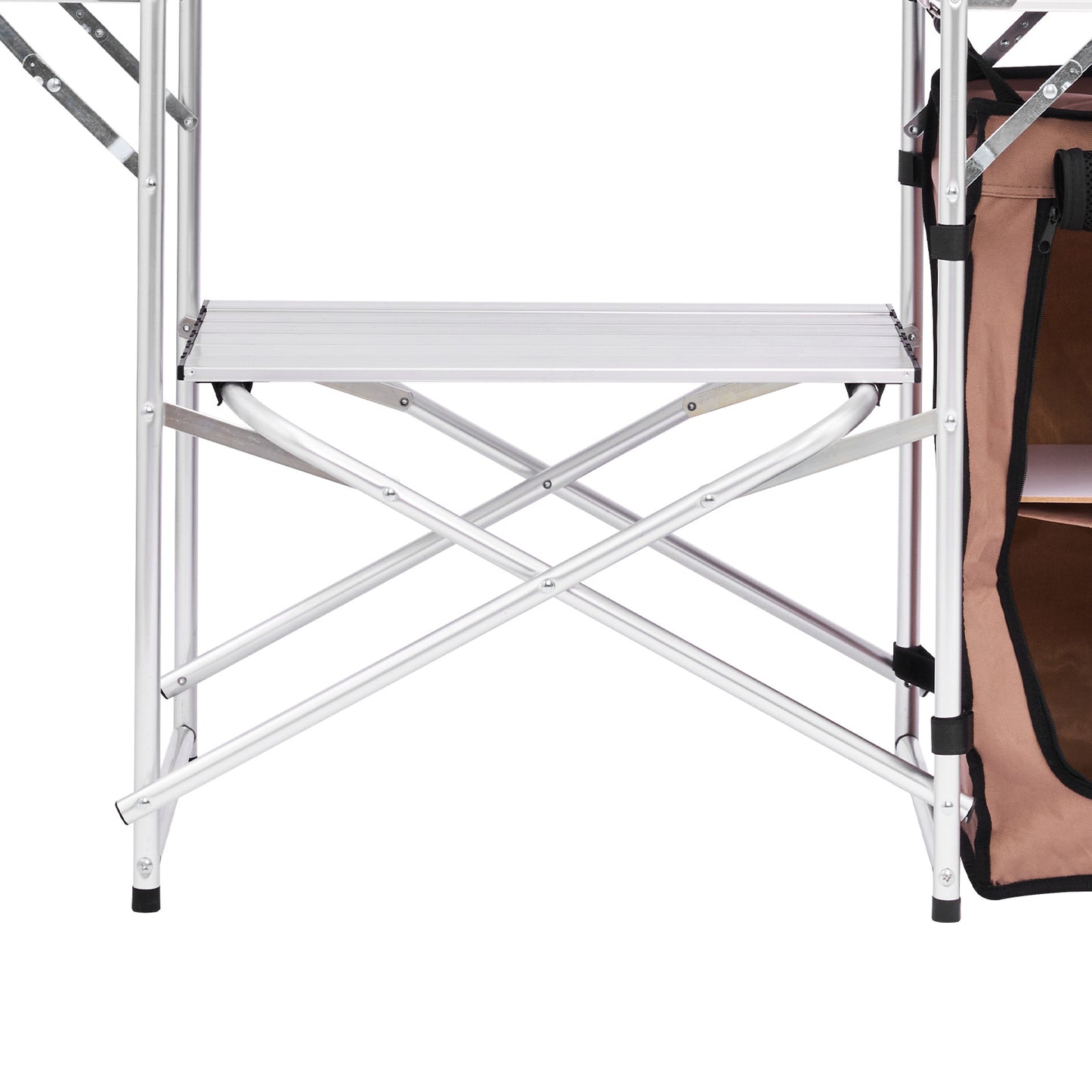 Camping Kitchen Table Picnic Cabinet Folding Cooking Storage Rack Portable Brown