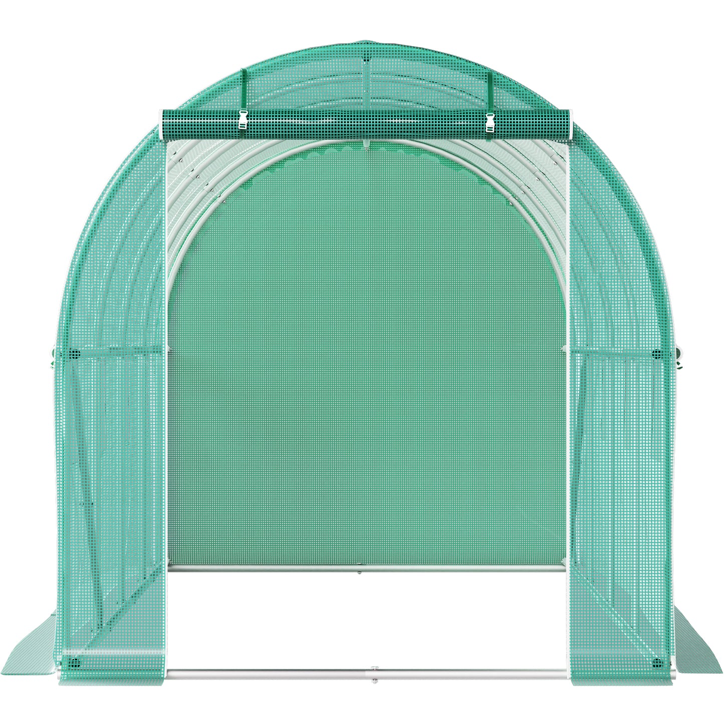 Walk-in Tunnel Greenhouse, 14.8 x 6.6 x 6.6 ft Portable Plant Hot House w/ Galvanized Steel Hoops, 1 Top Beam, Diagonal Poles, Zippered Door & 8 Roll-up Windows, Green