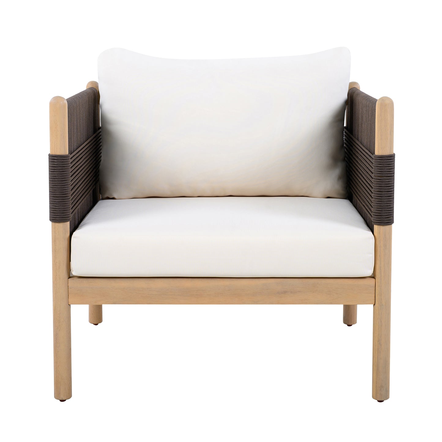 Outdoor Acacia Wood Club Chair with Diamond Rope Weave & Cushions, Light Teak