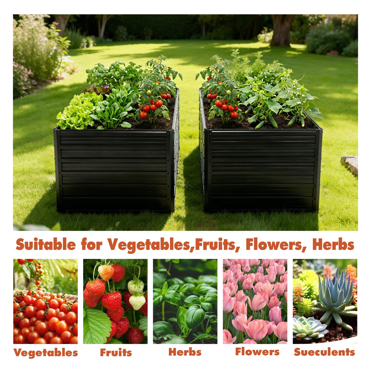 2 Pack Metal Raised Garden Bed Kit Outdoor - 8x4x2 FT Galvanized Planter Boxes Set, Rectangle Vegetable & Flower Beds for Herbs, Fruits, Planting (Black)