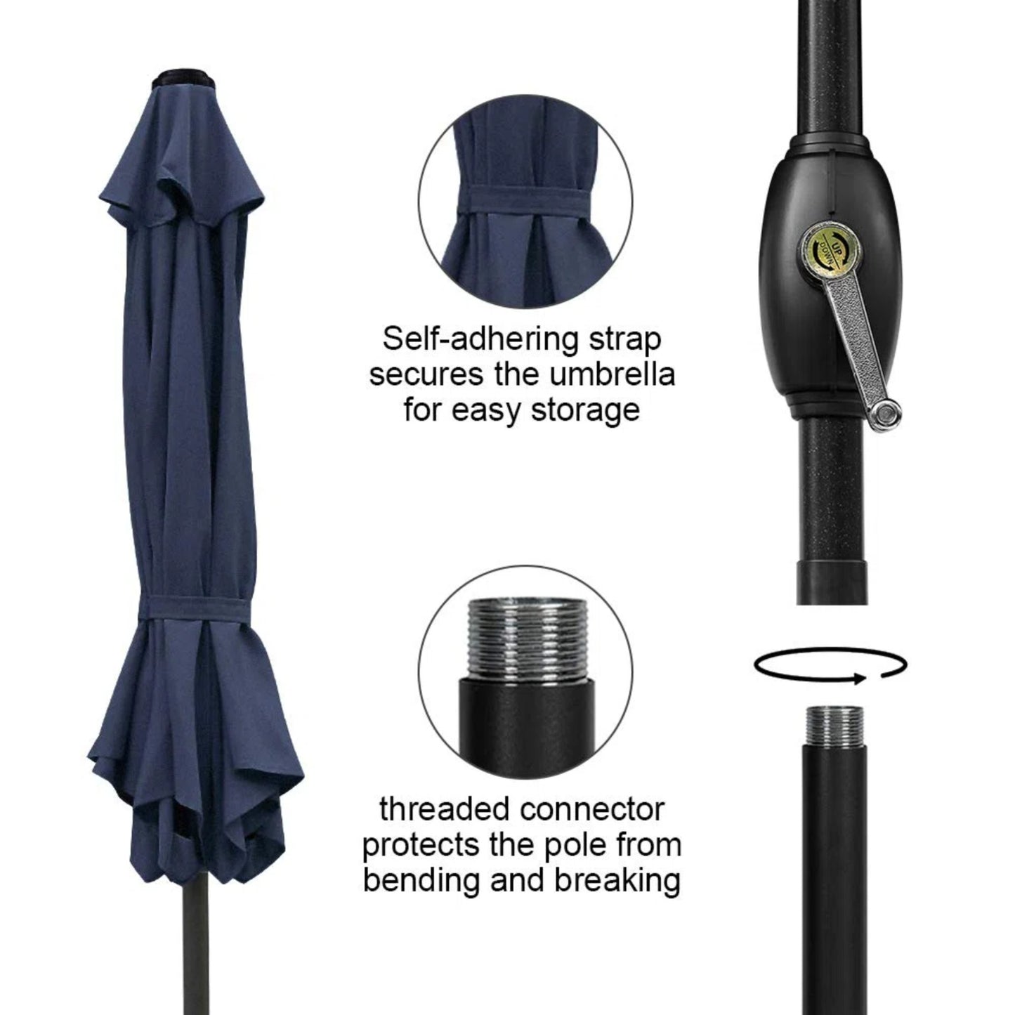 7.5 Feet Navy Blue Market Umbrella with Crank Lift & Tilt. UV-Resistant Canopy for Pool, Backyard & Patio (Without base)