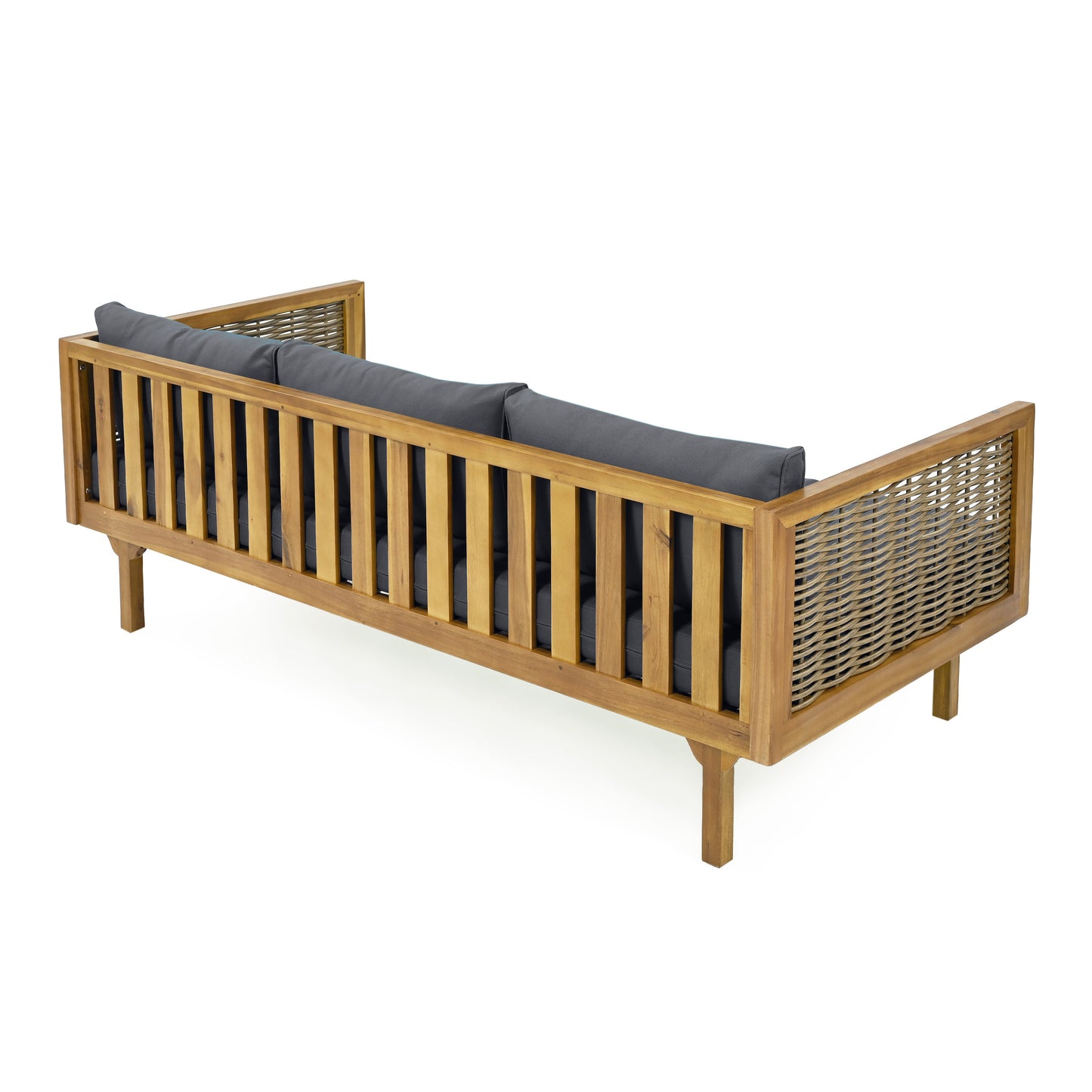 CLAREMONT 3 SEATER DAYBED WITH RATTAN ARMS (DARK GREY CUSHION)