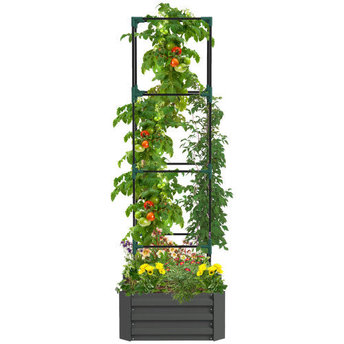 73 .5 in. x 24 in. Outdoor Planter Box with Trellis Galvanized Raised Garden Bed Open Bottom for Climbing Plants, Gray
