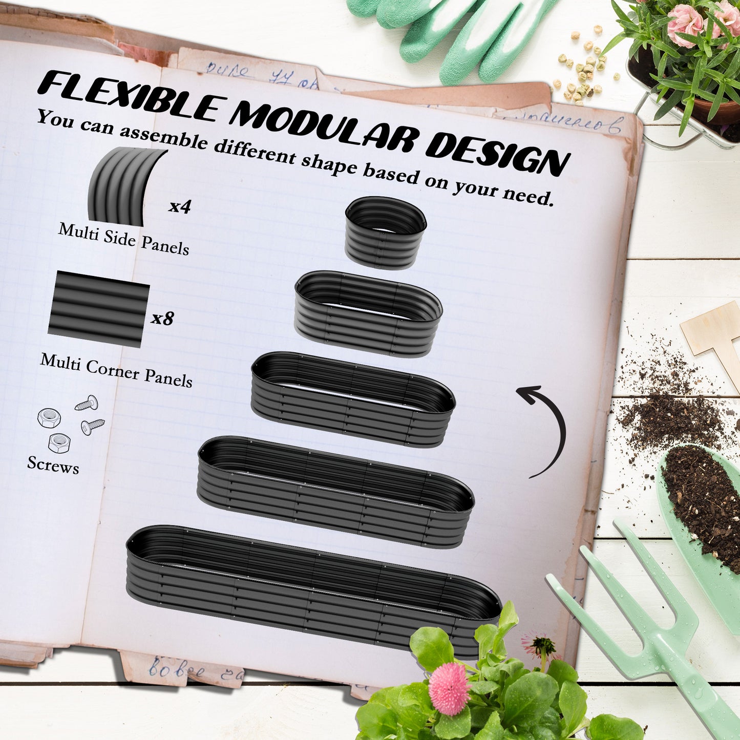 Metal Planter Box with Safety Edging,Galvanized Raised Garden Bed Kit