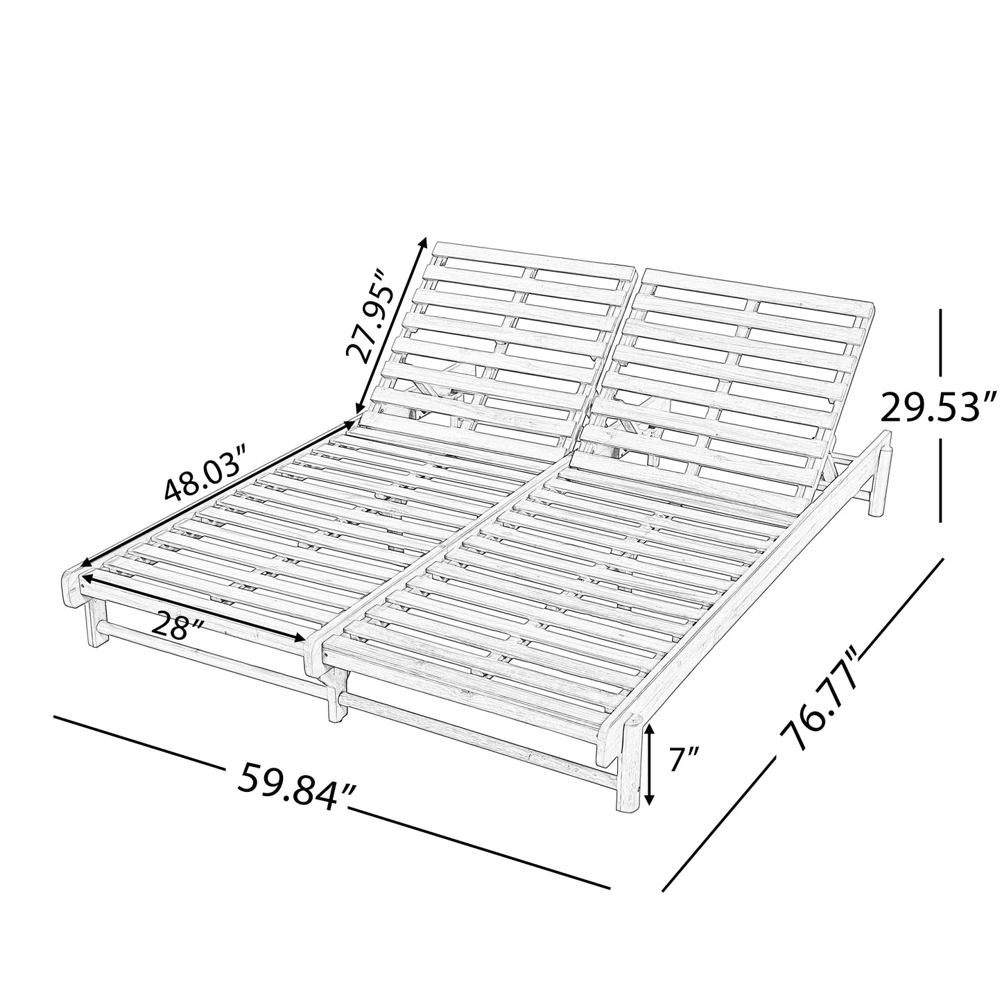Light Teak Acacia Wood Double Chaise Lounger Set: 1 Frame + 2 Cream Cushions, 800 lbs Capacity, 3-Position Adjustable Backrest, 4" Thick 3-Fold Water-Resistant Cushions for Patio Poolside Backyard