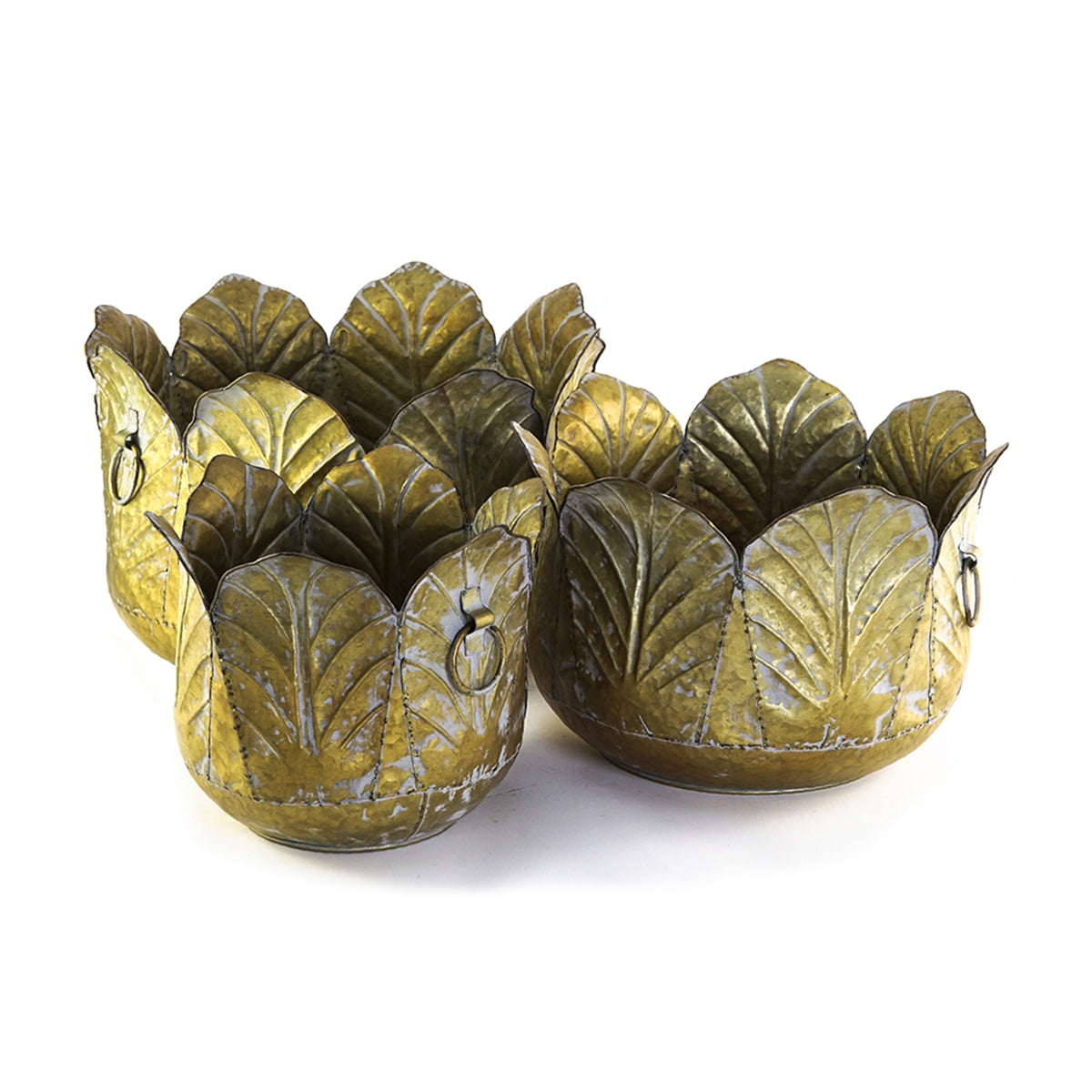 Set of 3 Metal Planter Distressed, L:17.7x17.7x11" M:15x15x10.2" S:11.5x11.5x10"