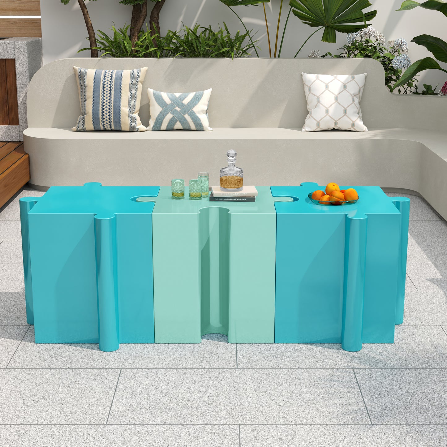 Puzzle Art Side Table, Modular Concave Edge MGO Table - Buy Singles or Combine for Custom Layouts, Indoor & Outdoor,Light Green Color