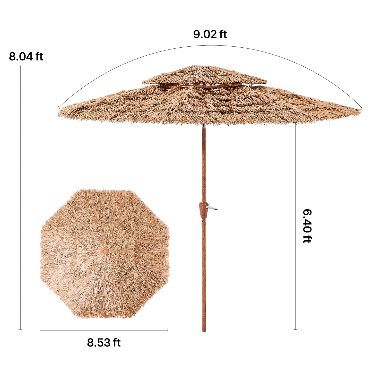 Tiki Umbrella 2-Tier Thatched Patio Umbrella 9 ft for Pool Patio Beach