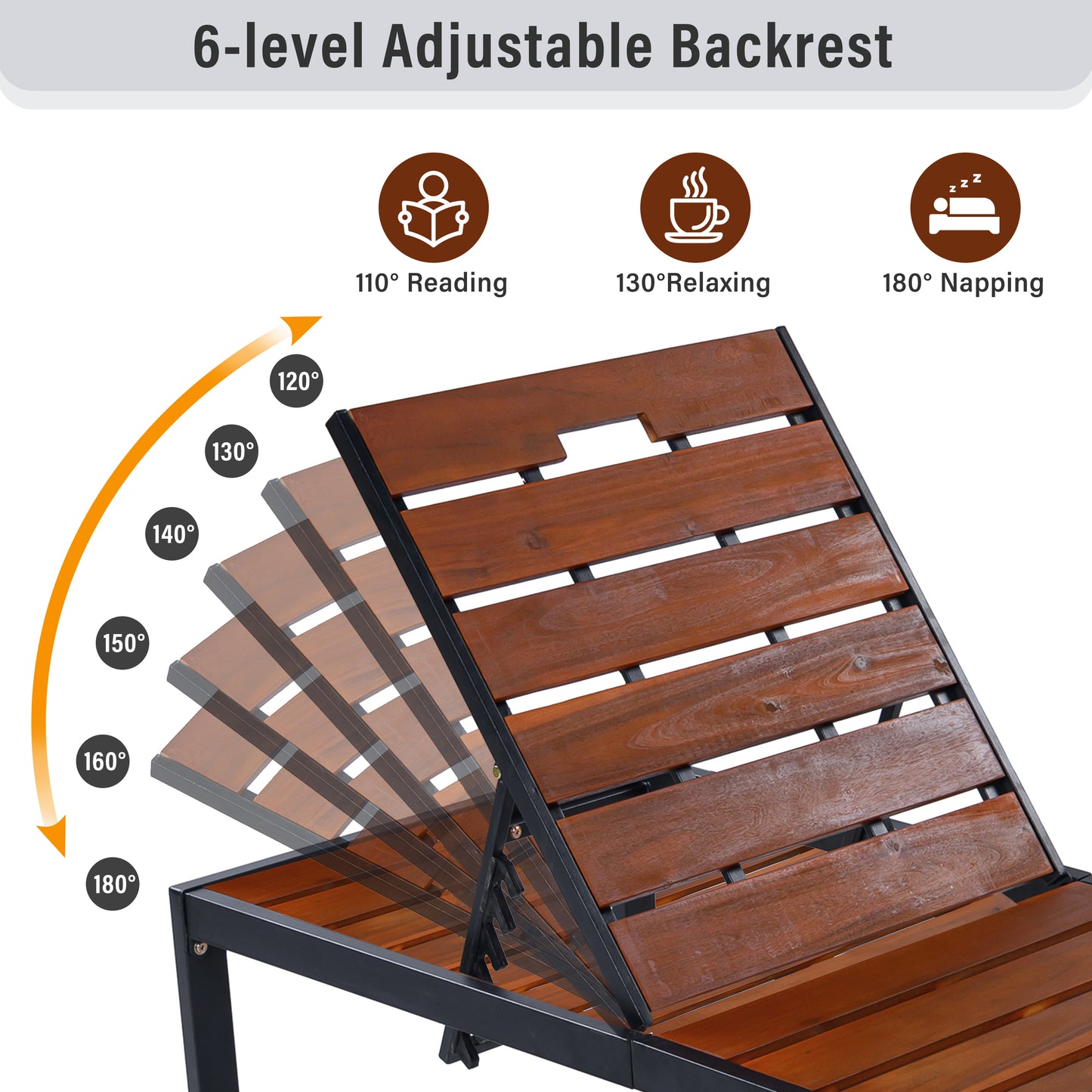Outdoor Chaise Lounges Pool Lounge Chairs Outdoor Daybed Recliner with Adjustable Backrest for Patio, Poolside or Beach, Black+Brown