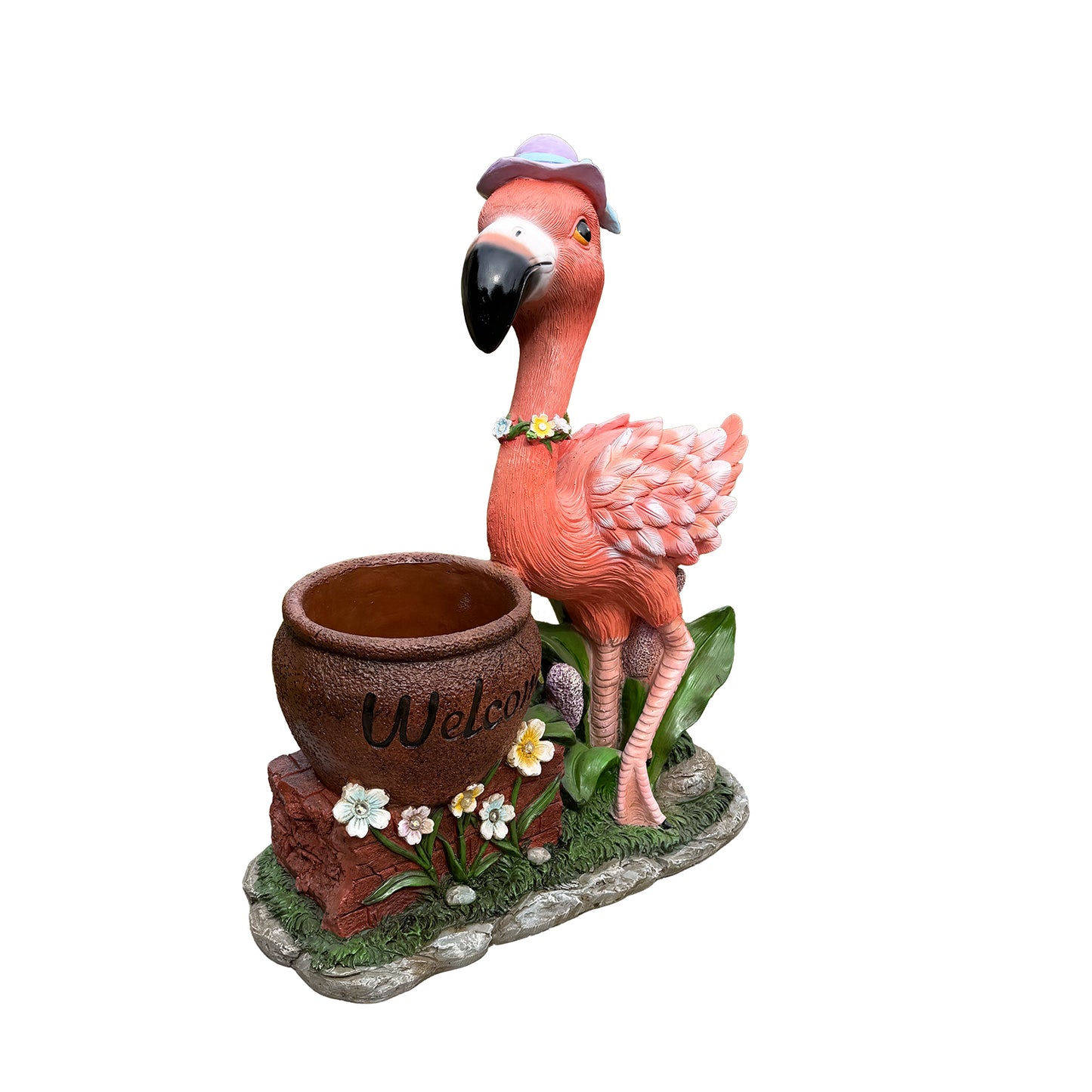 Outdoor Garden Sculpture Flamingo Flower Pot Planter - Unique Yard Statue Decoration, Interesting Law Outdoor Ornament