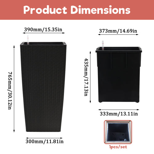 30 in. Black Outdoor Indoor Plastic with Automatic Watering System Rectangle Planter (2-Pack)