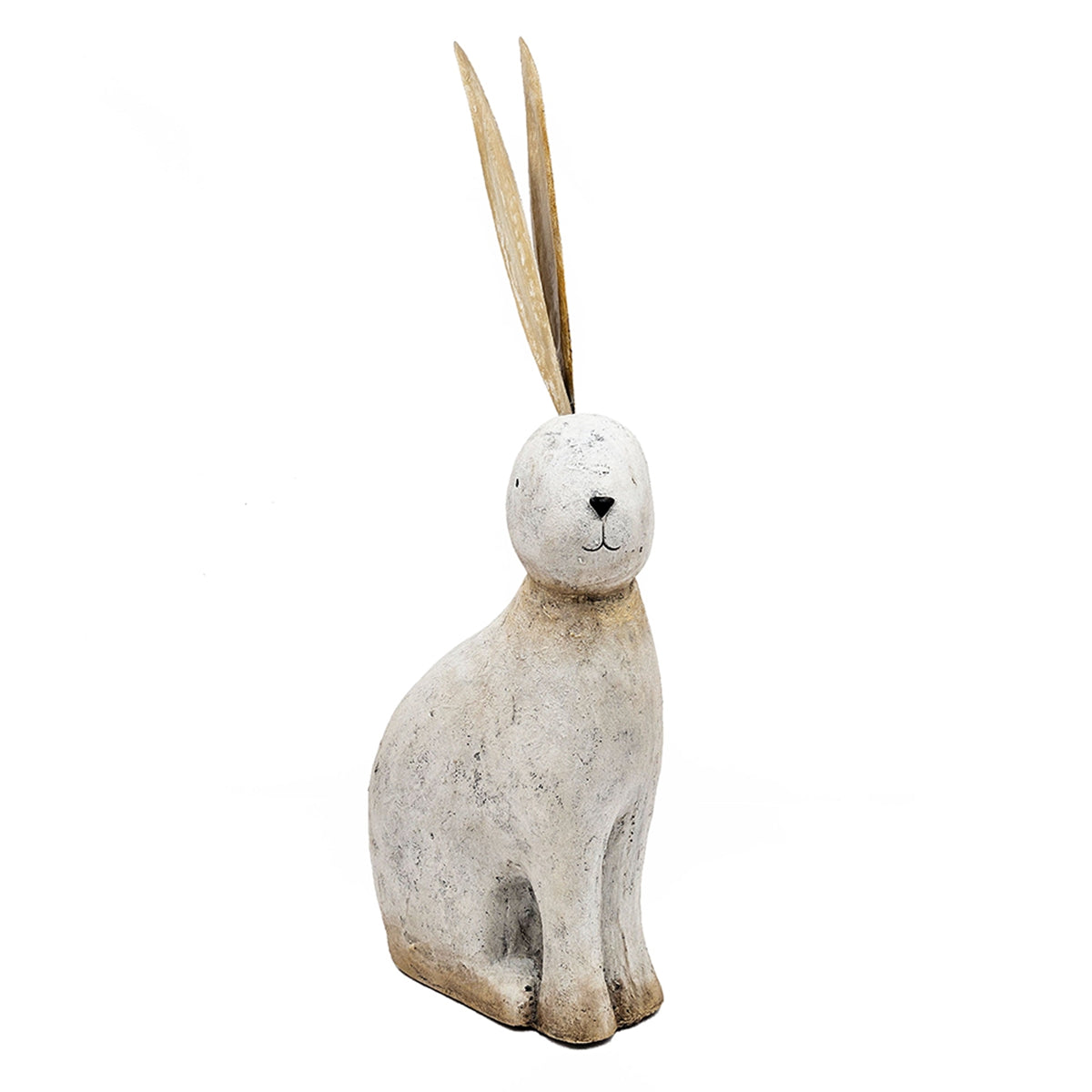 11x5.7x24.8" White Magnesium Rabbit Figurine with Gold Iron Ears