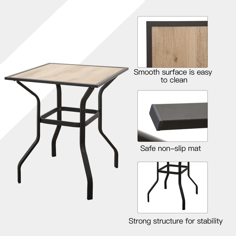 Outdoor Patio Bar Table Square Metal Table with Wood-Look Tabletop, for Garden Balcony Backyard Deck(1 Table)