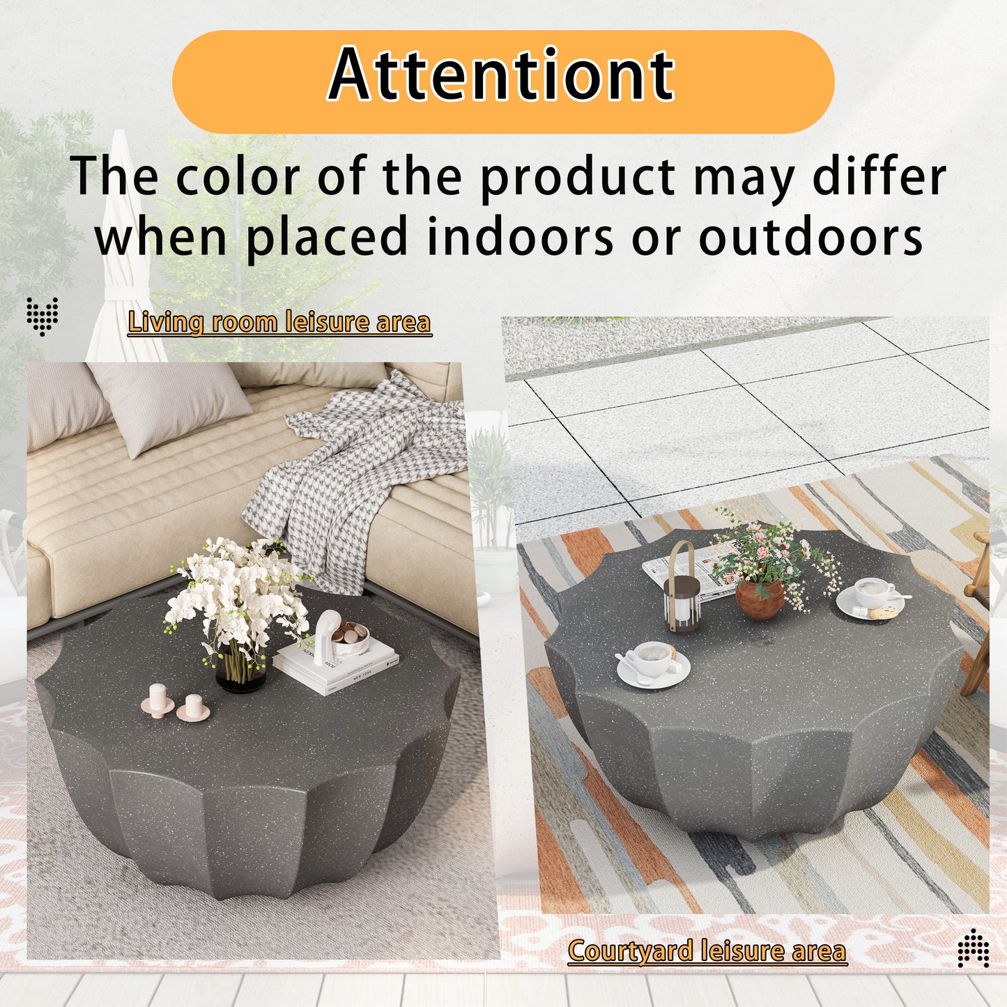 35.43" Modern Outdoor and Indoor Waterproof Coffee Table, Durable MgO Cement Design, Suitable for Terraces, Gardens, Backyards and Living Rooms ( Grey)