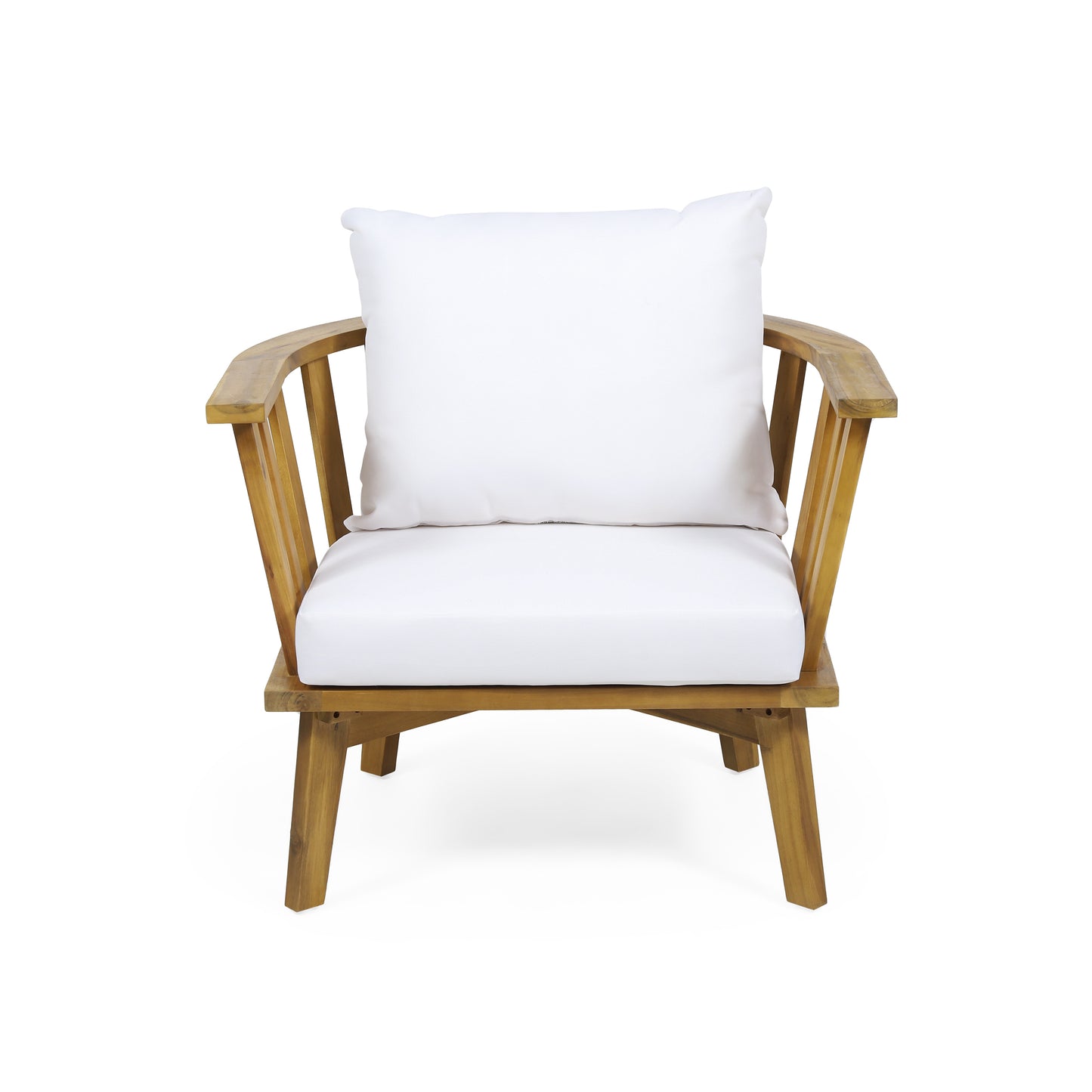 Set of 2, Outdoor Acacia Wood Patio Club Chair, Wooden Patio Furniture,Waterproof Thick Cushion Deep Seating for Porch, Garden, Backyard, Balcony, Weight Capacity 400lbs, Teak Finish, White