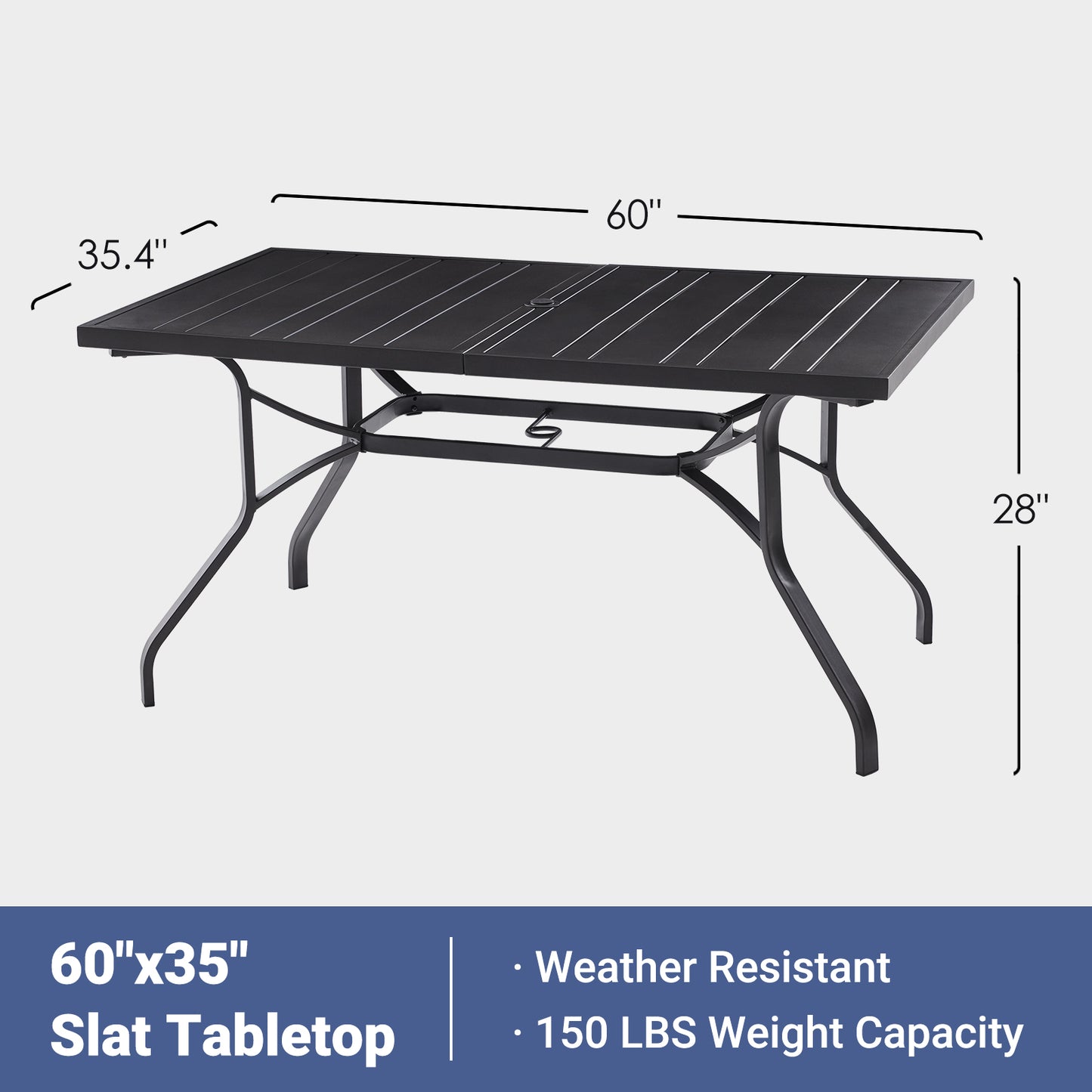 Outdoor Dining Table 60"x35", Rectangle Patio Dining Table with 1.57" Umbrella Hole, Outdoor Metal Furniture for Patio, Graden, Backyard and Poolside, Weather-Resistant