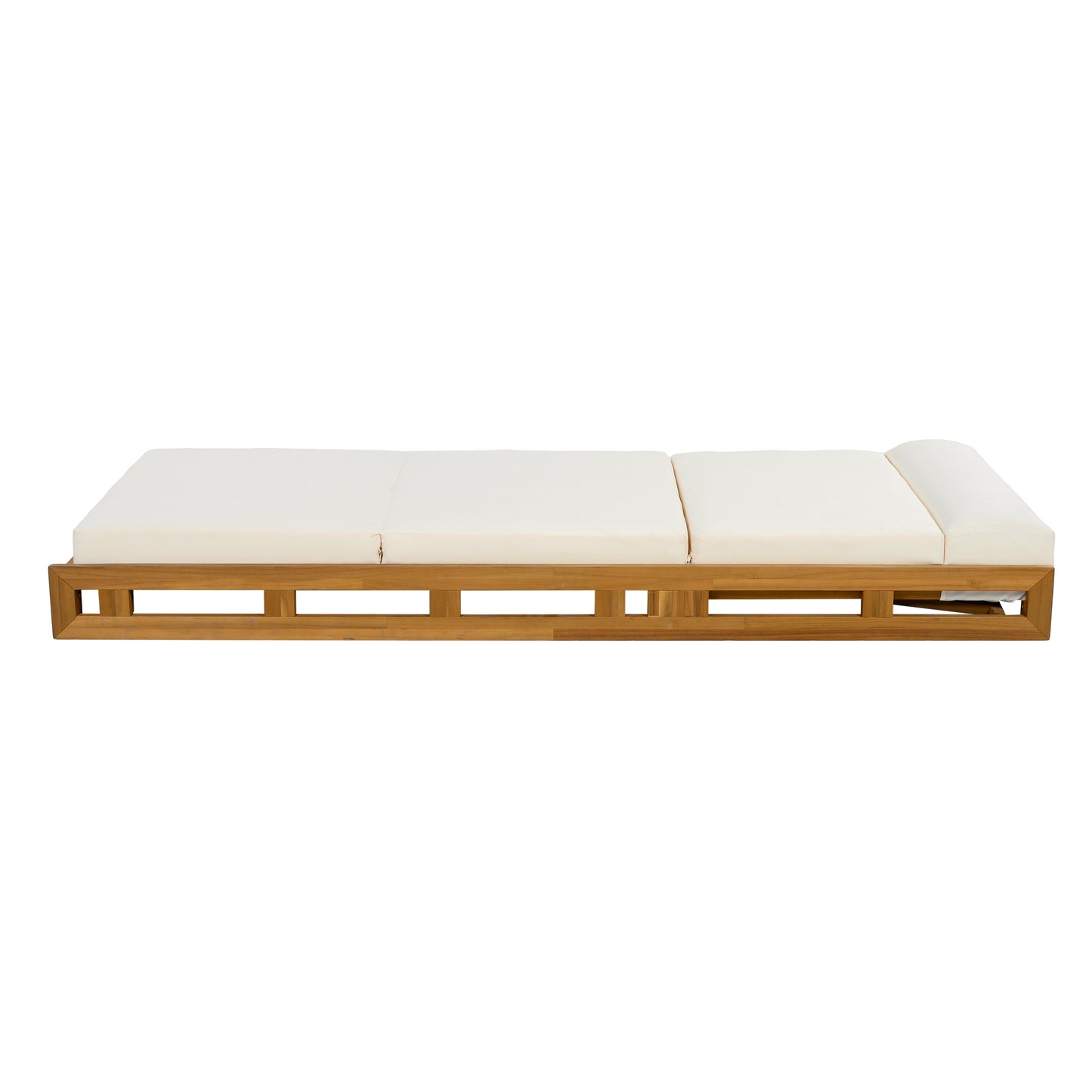 LOUNGE CHAISE SET WITH HEADREST, ACACIA WOOD WITH WATER-RESISTANT LOUNGE CUSHIONS (BEIGE & 3-FOLD & 4 inch) - MATCHING DARK GREY/CREAM VERSION AVAILABLE