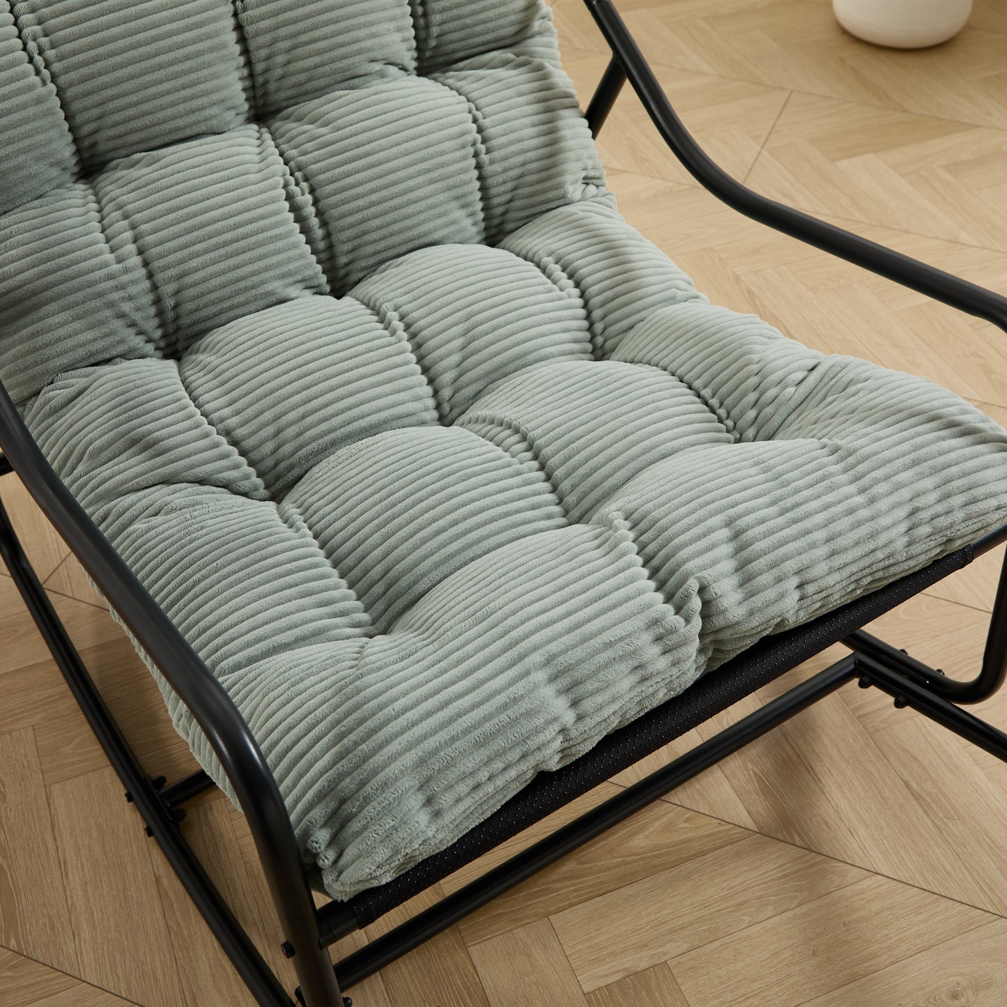 Outdoor Rocking Chair, Comfy Cushion, with Soft Thick Cushion,for Living Room, Bedroom, Reading Room, Black Frame with Light green Cushion