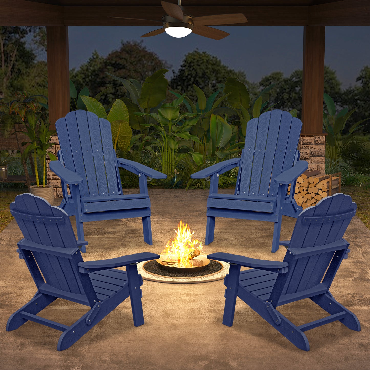 Adjustable Adirondack Chair with Cup Holder, All Weather Chair for Deck(Blue)