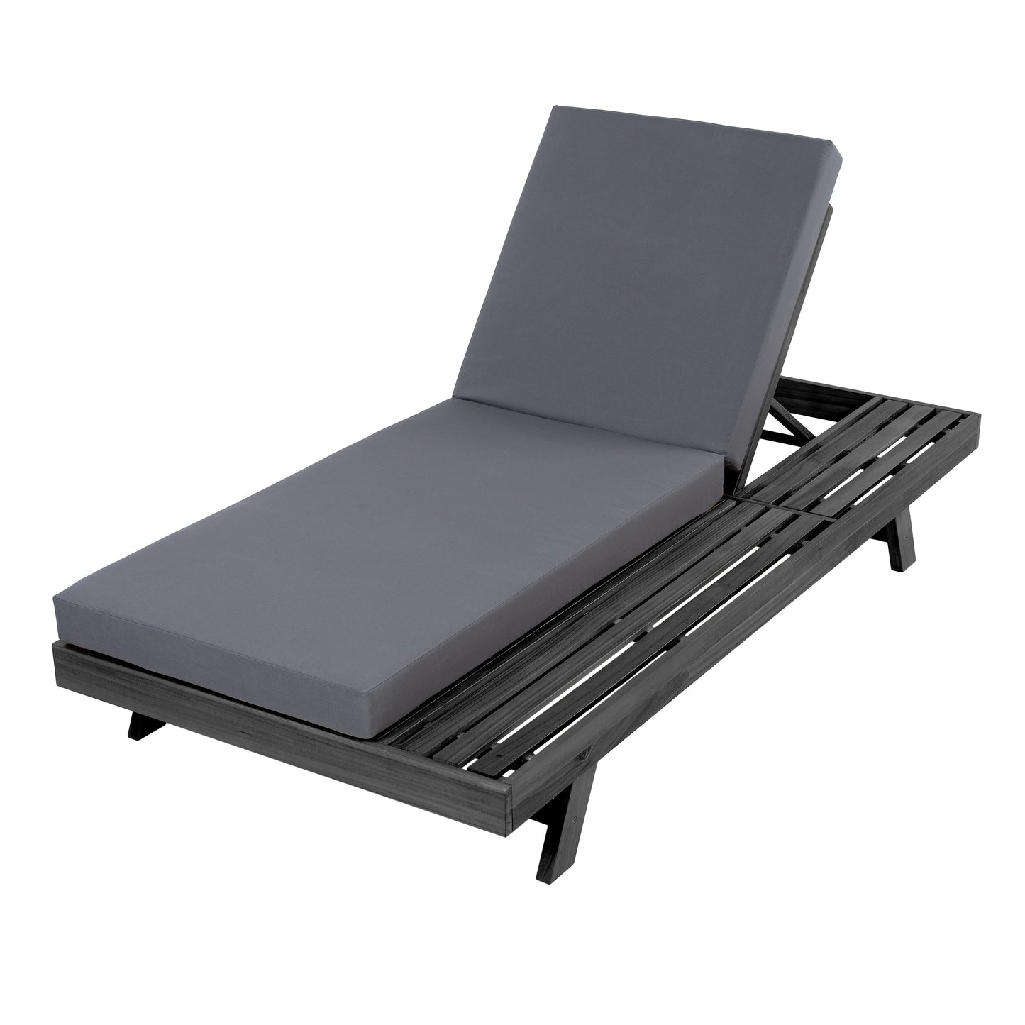 Lounge Chaise Set, Space Available On One Side, Acacia Wood In Black With Water-Resistant Lounge Cushions (Dark Grey & 4 Inch Thick) – Matching Cream Version Available