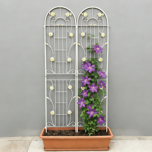 2-Pack 86.7 in. x 19.7 in. Metal Garden Trellis Rustproof Trellis for Climbing Plant Outdoor Flower Support Cream White
