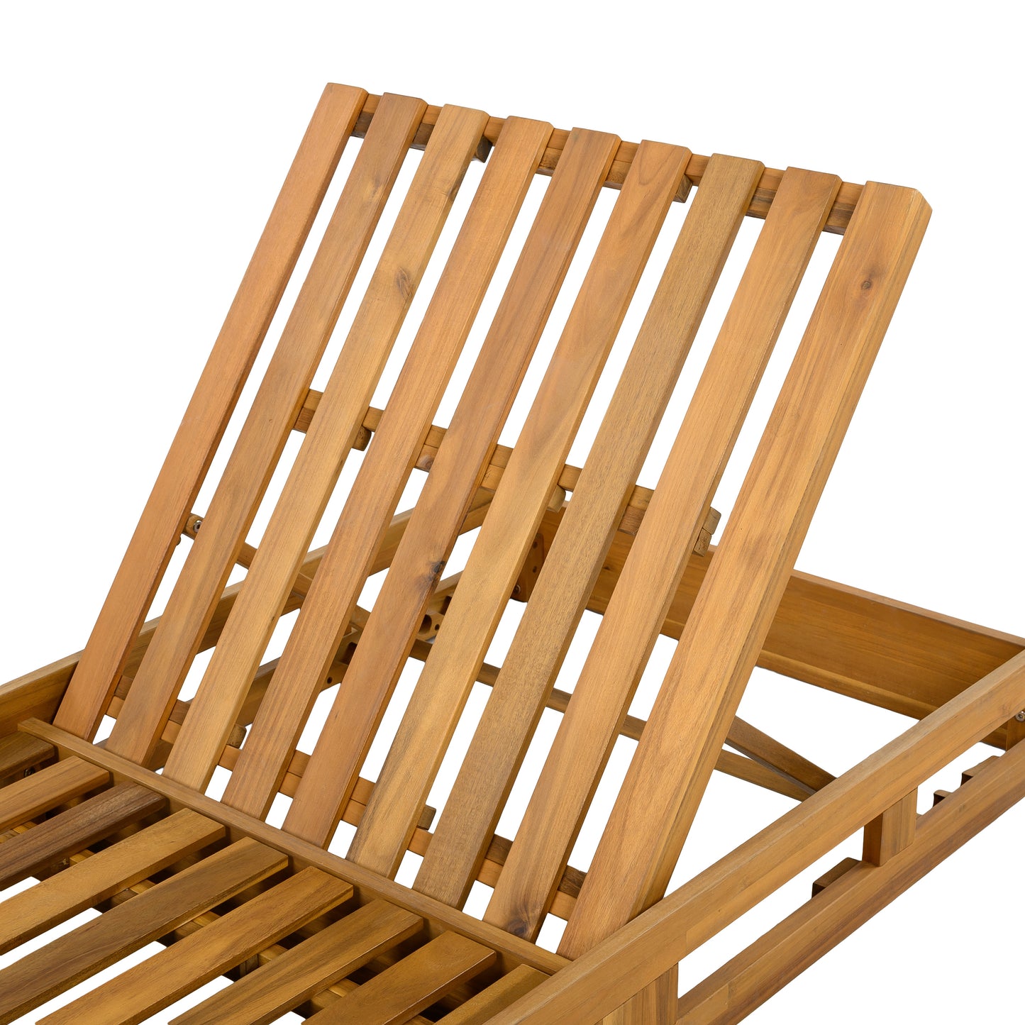 ACACIA WOOD ADJUSTABLE LOUNGE CHAIR, TEAK FINISH UNCUSHIONED PATIO CHAIR FOR BACKYARD POOL GARDEN