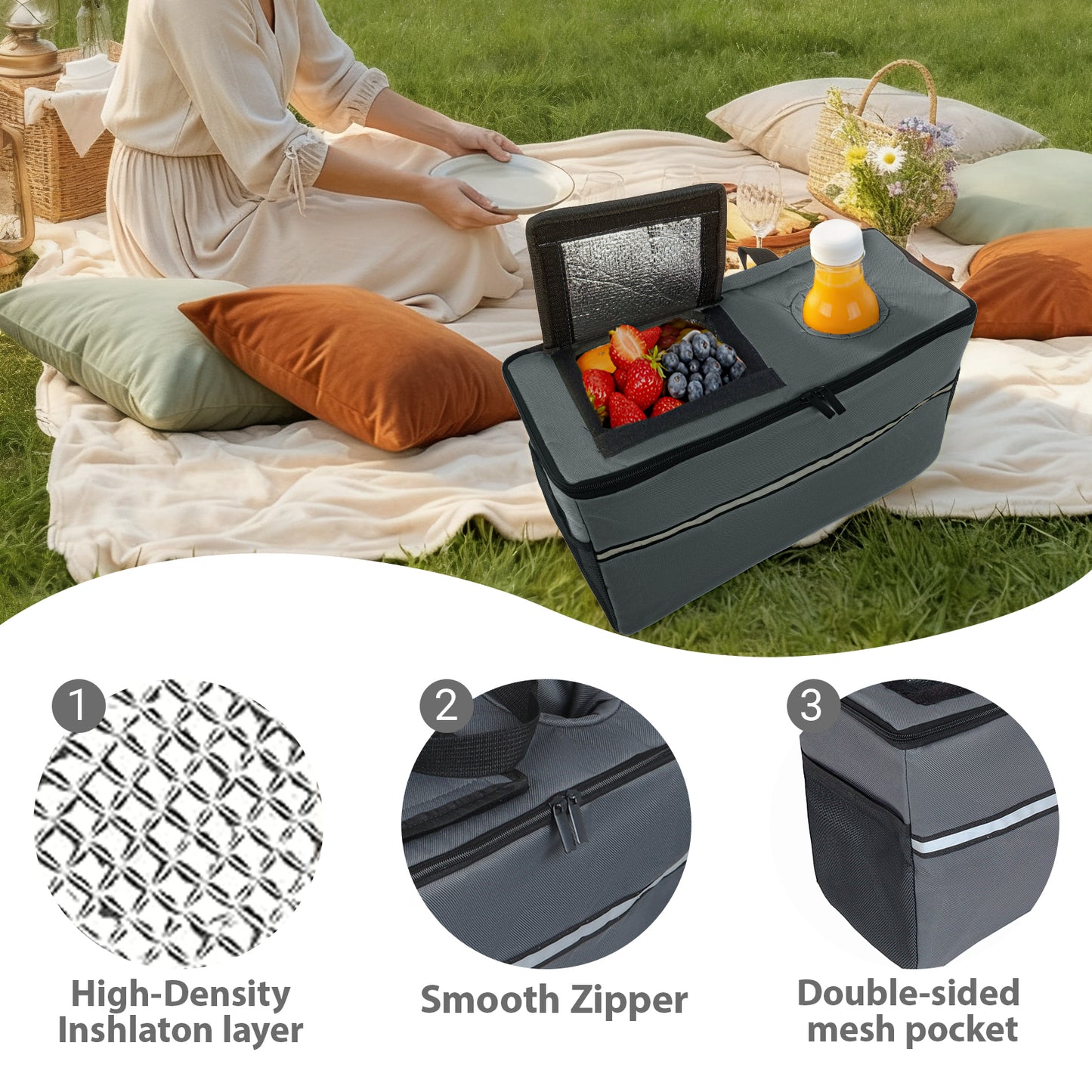 3-in-1 Folding Wagon with Bench Seat – patent protection, Includes 1 ice pack, 500lbs Capacity, 9"x4" Beach Tires for Camping & Beach, gray