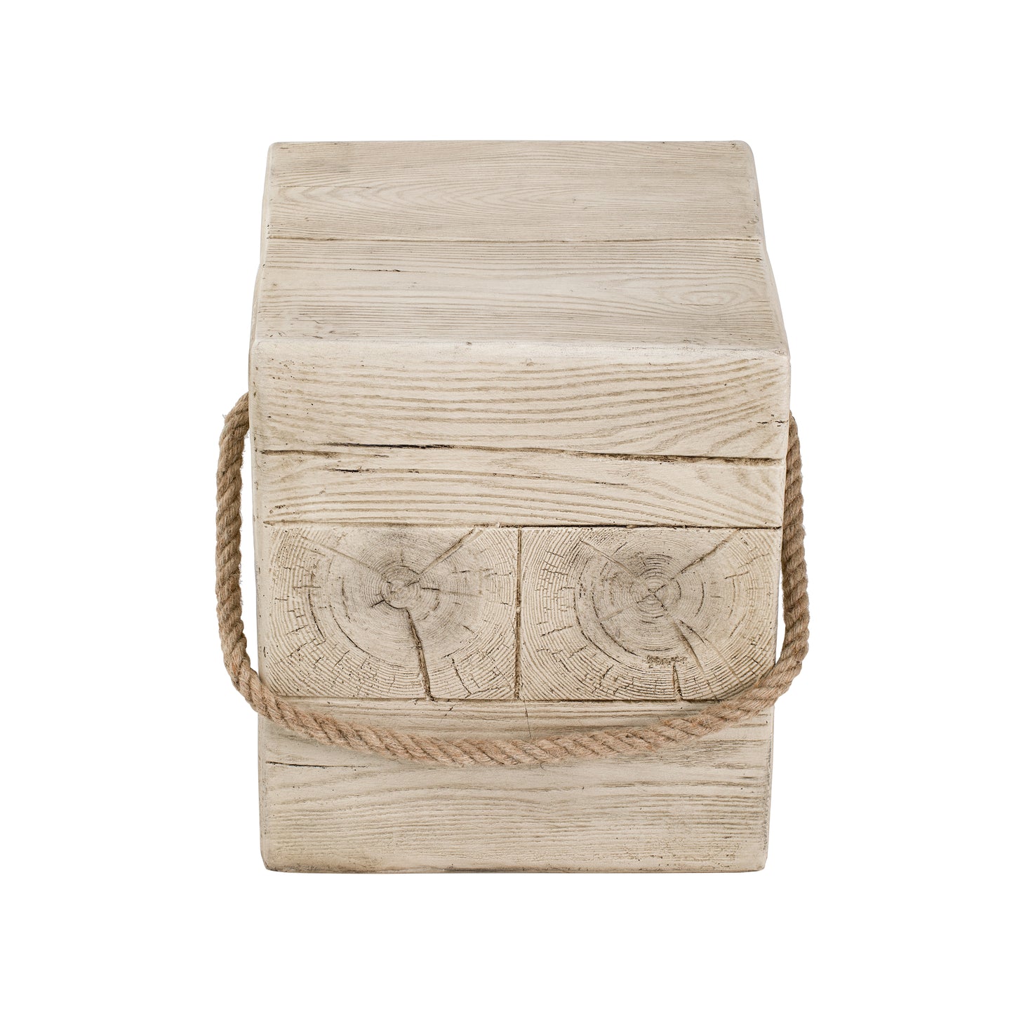 Outdoor Wood Grain Square MGO Side Table with Simulated Braided Cord – Indoor Retro End Table for Home & Patio Decor