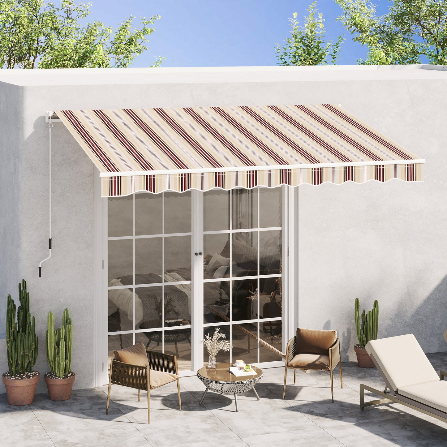 Outsunny 13' x 8' Retractable Awning, Patio Awnings, Sunshade Shelter w/ Manual Crank Handle, UV & Water-Resistant Fabric and Aluminum Frame for Deck, Balcony, Yard, Red Stripes